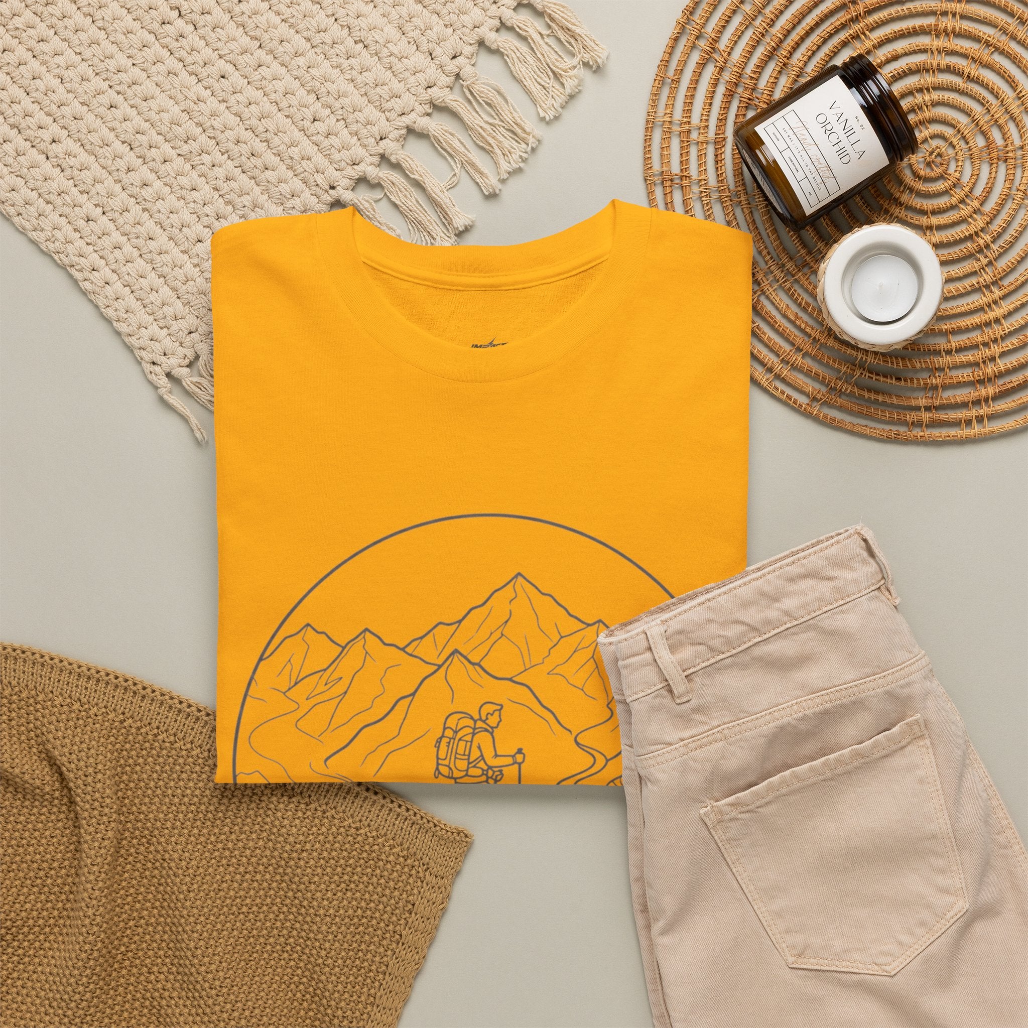 Hiker Line Art Tee — Minimal Mountain & Trail Graphic T-Shirt