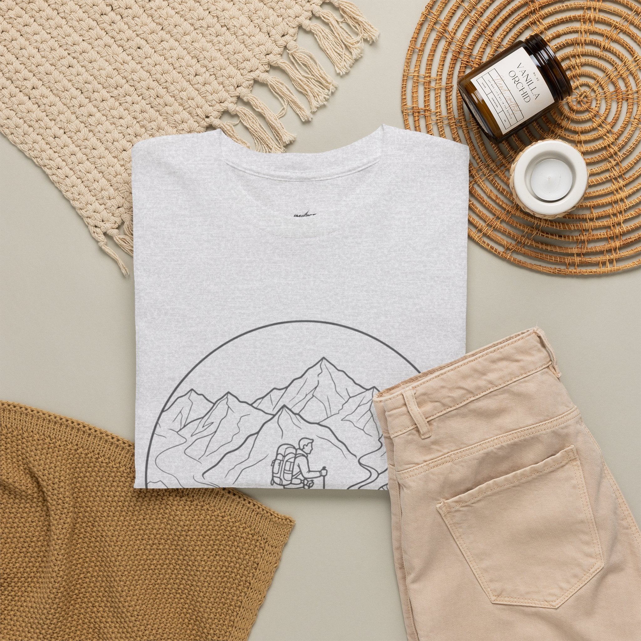 Hiker Line Art Tee — Minimal Mountain & Trail Graphic T-Shirt