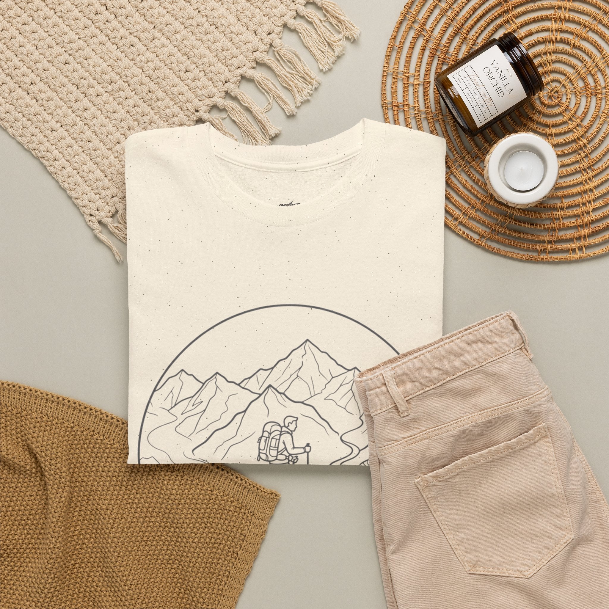 Hiker Line Art Tee — Minimal Mountain & Trail Graphic T-Shirt