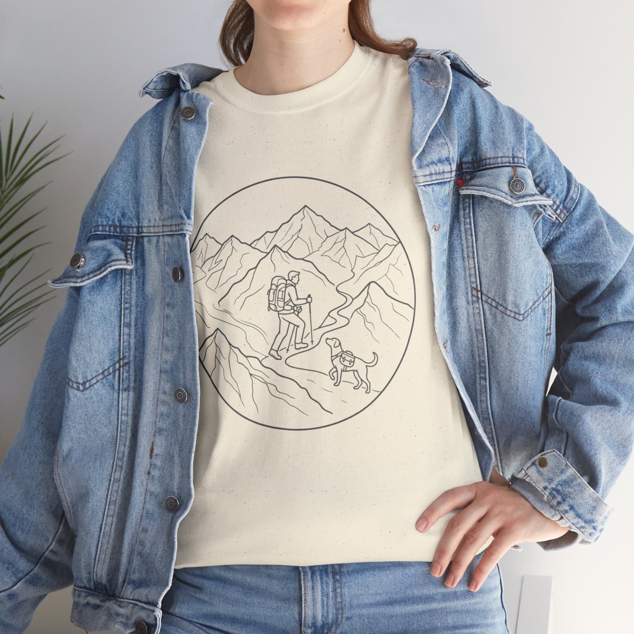 Hiker Line Art Tee — Minimal Mountain & Trail Graphic T-Shirt