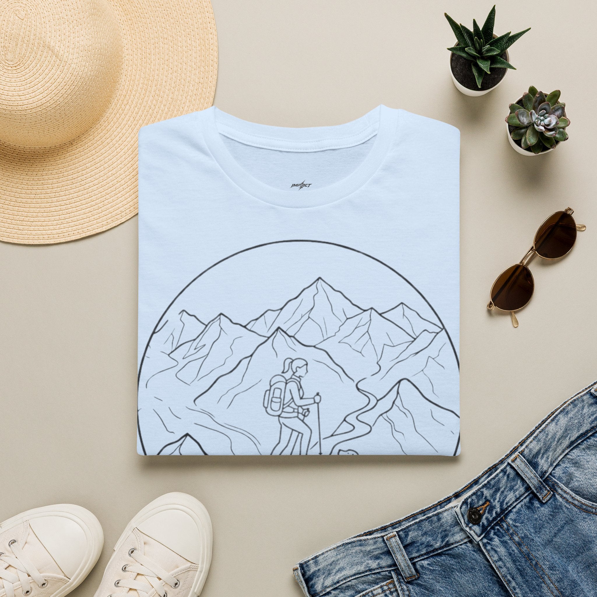 Adventure Mountain T-Shirt — Hiker & Dog Line Art