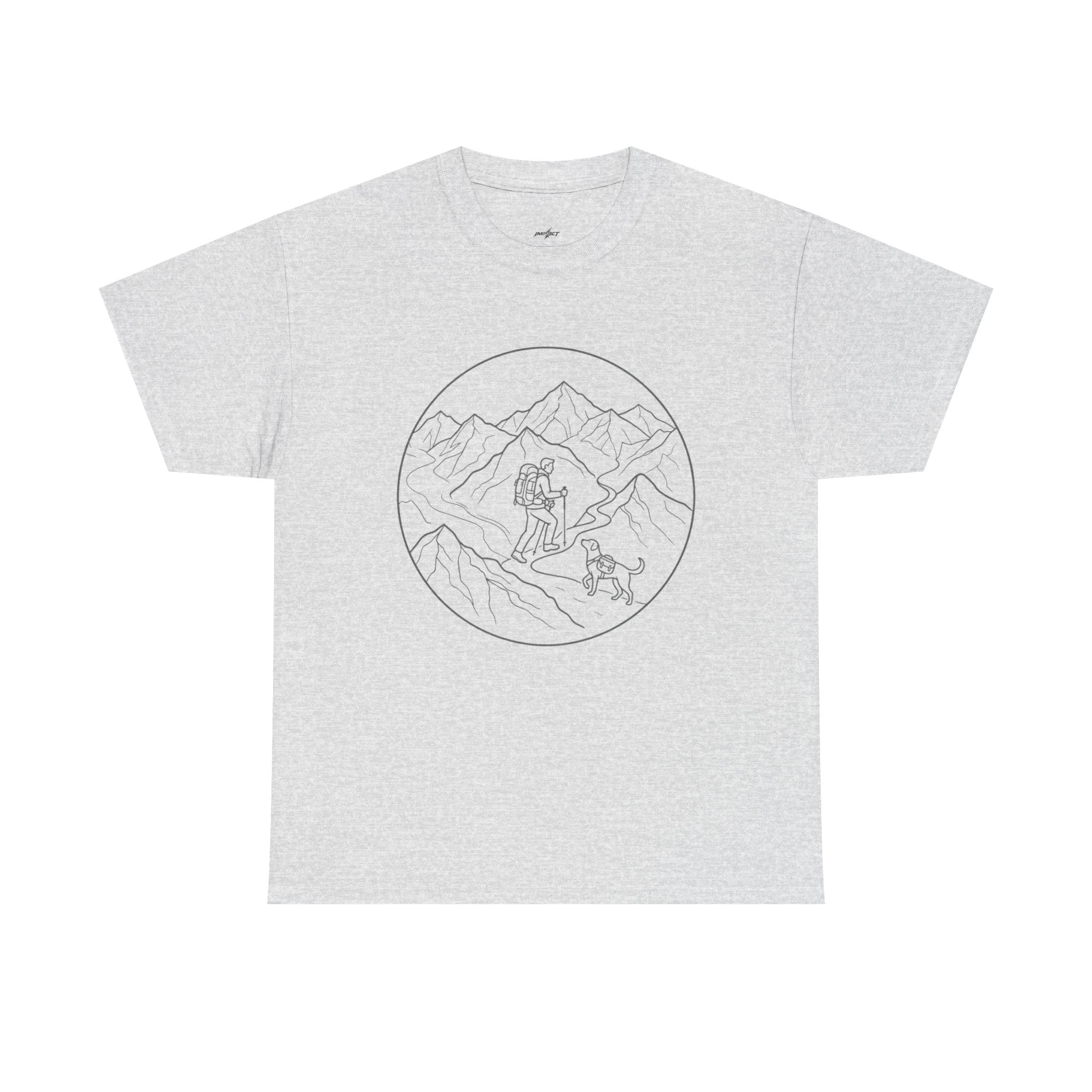 Hiker Line Art Tee — Minimal Mountain & Trail Graphic T-Shirt
