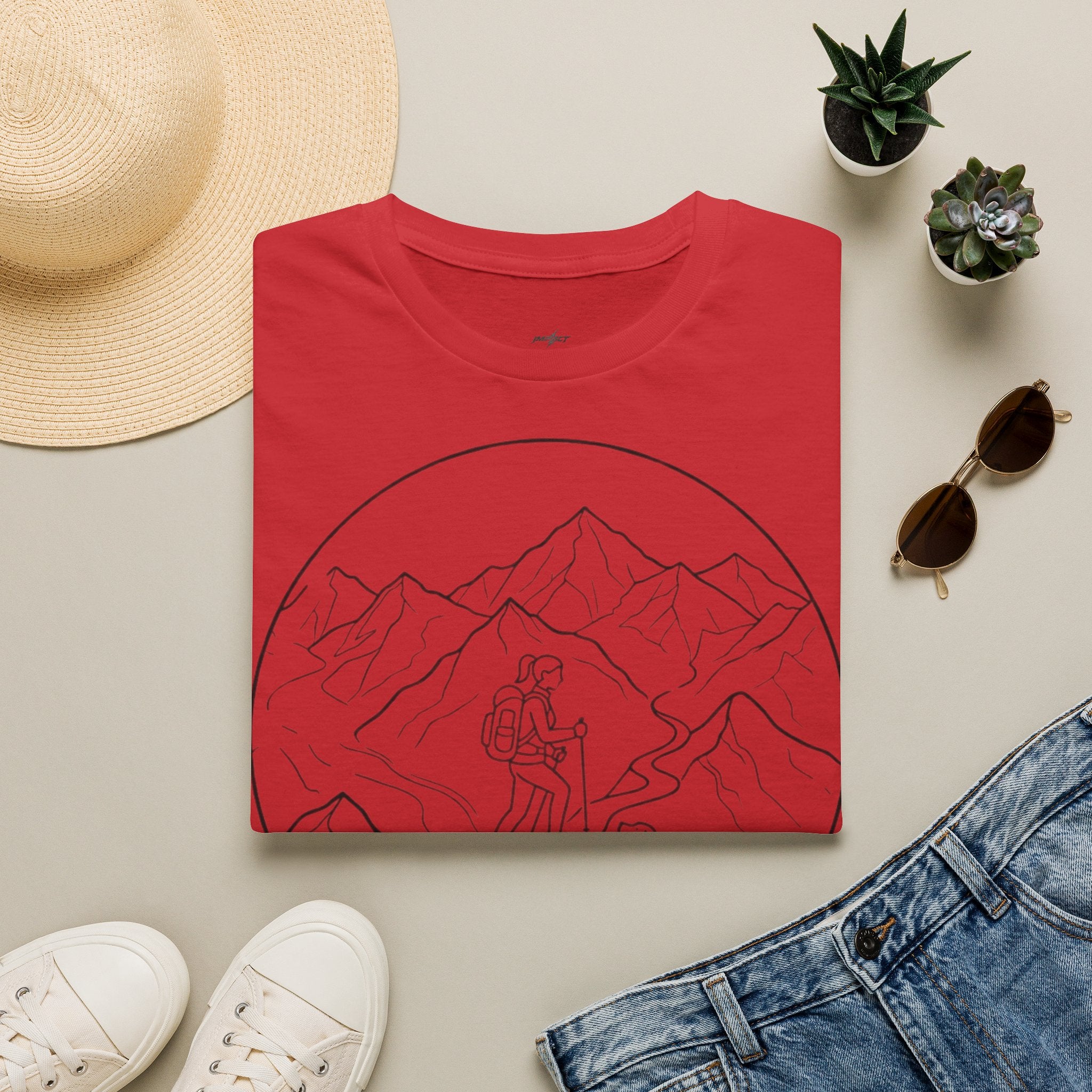 Adventure Mountain T-Shirt — Hiker & Dog Line Art