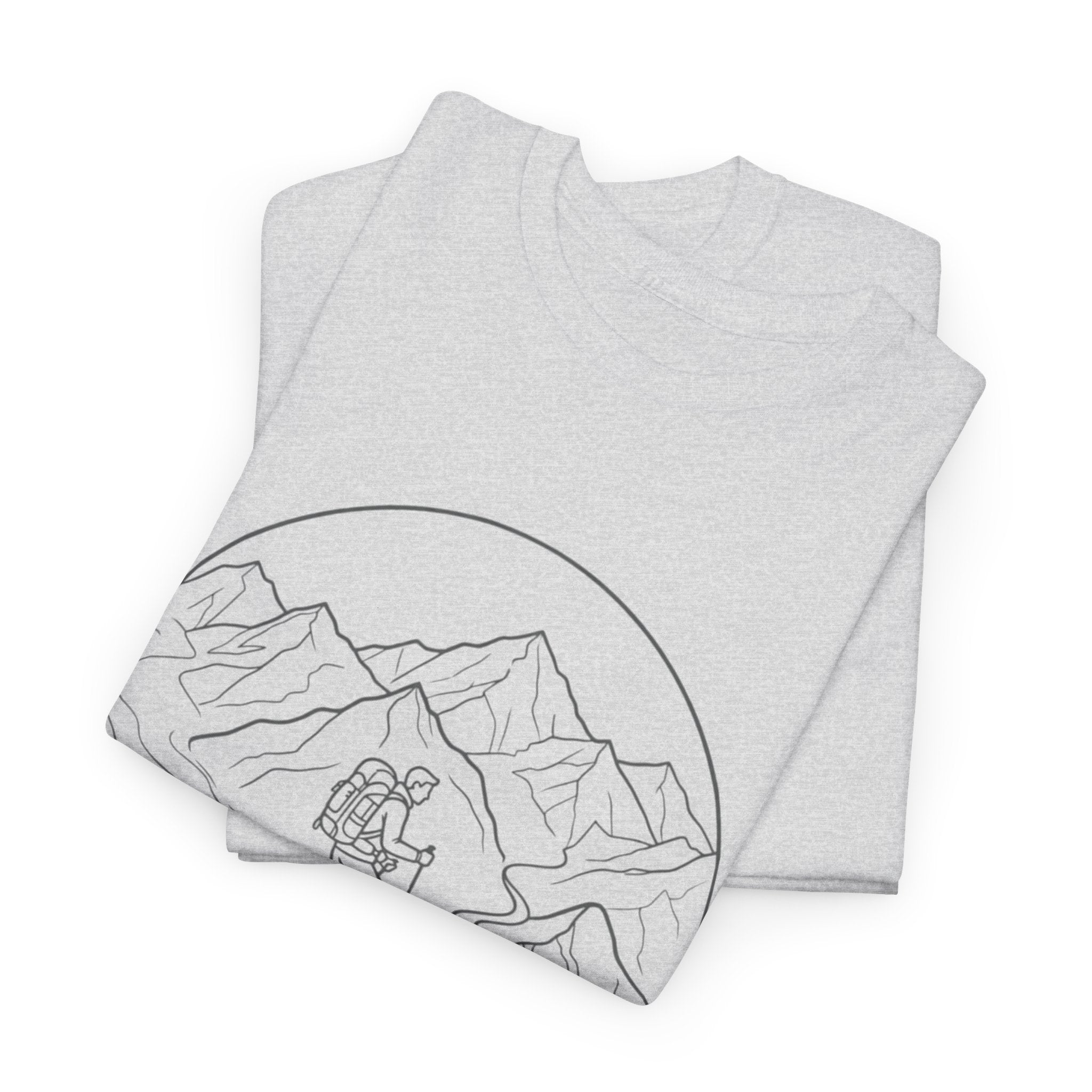 Hiker Line Art Tee — Minimal Mountain & Trail Graphic T-Shirt