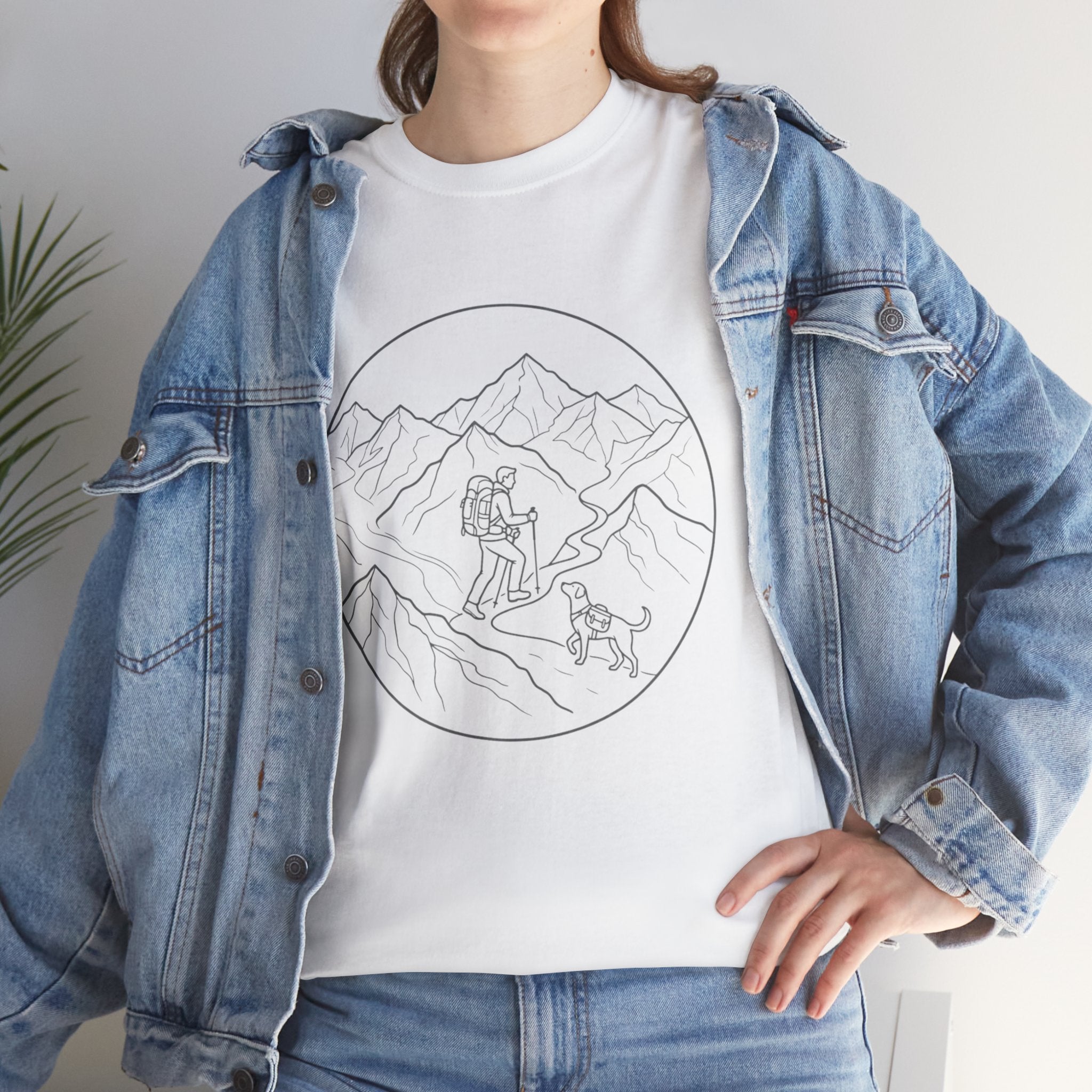 Hiker Line Art Tee — Minimal Mountain & Trail Graphic T-Shirt