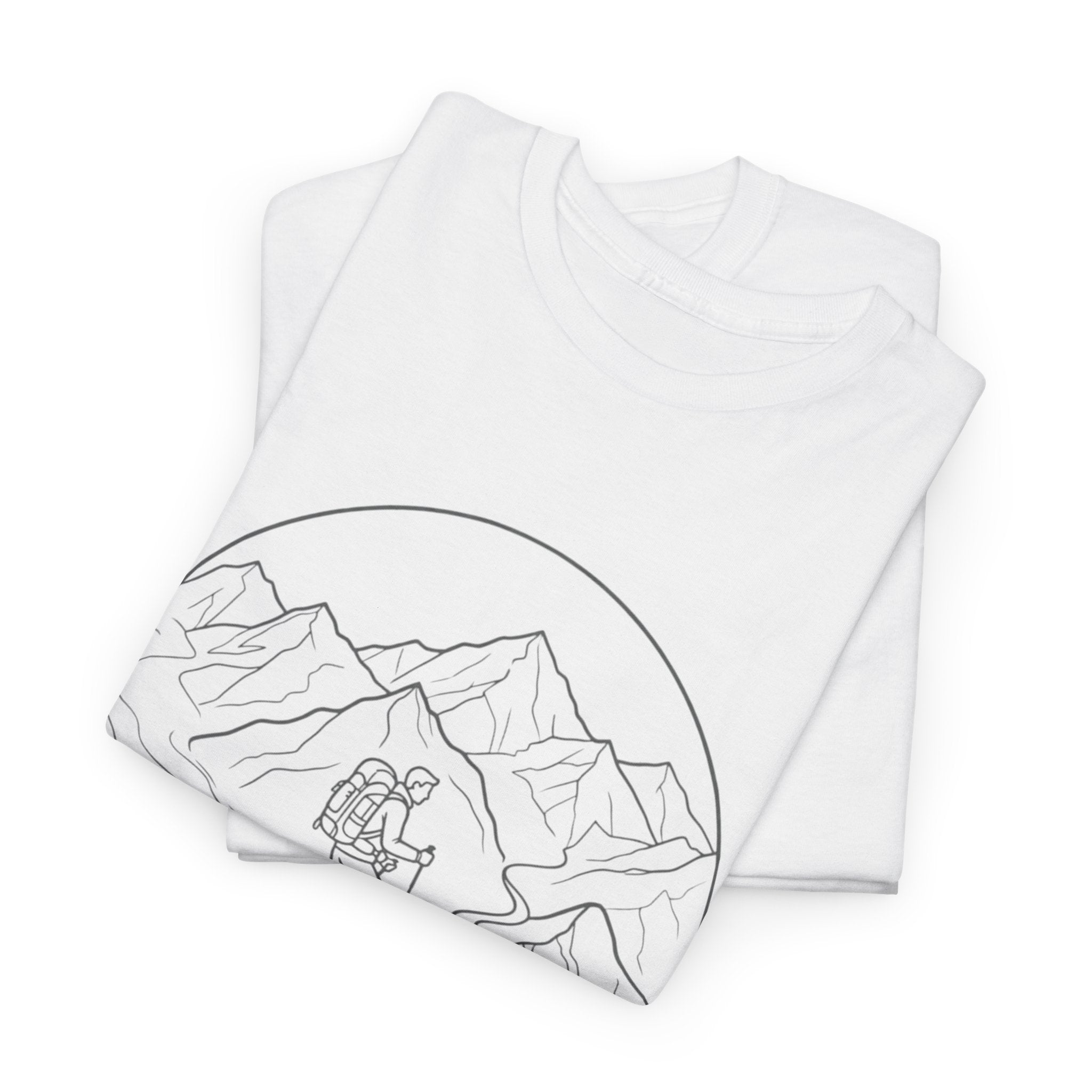 Hiker Line Art Tee — Minimal Mountain & Trail Graphic T-Shirt