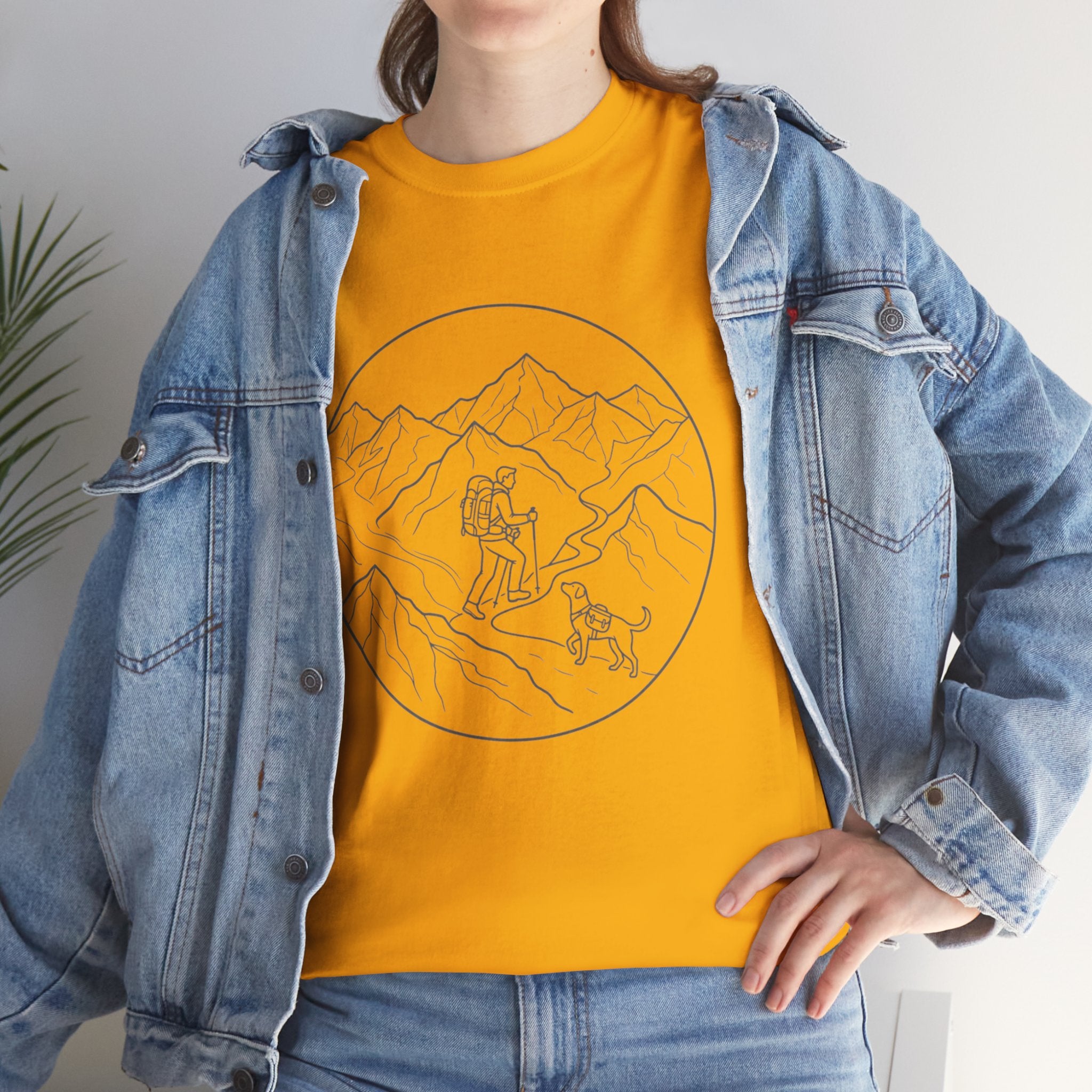 Hiker Line Art Tee — Minimal Mountain & Trail Graphic T-Shirt
