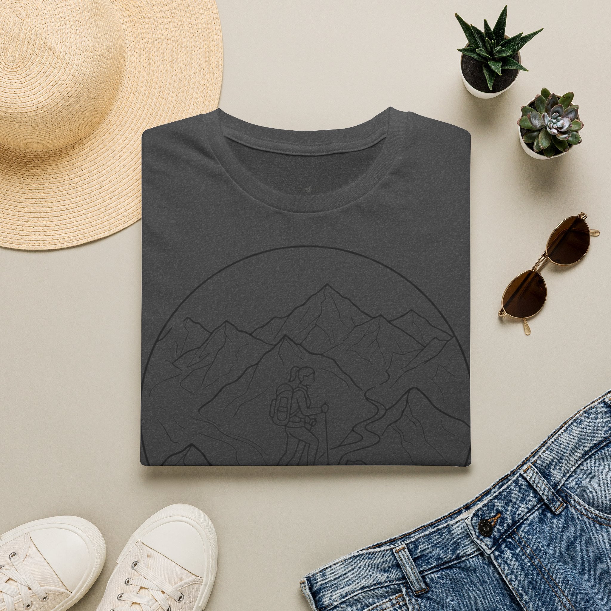 Adventure Mountain T-Shirt — Hiker & Dog Line Art