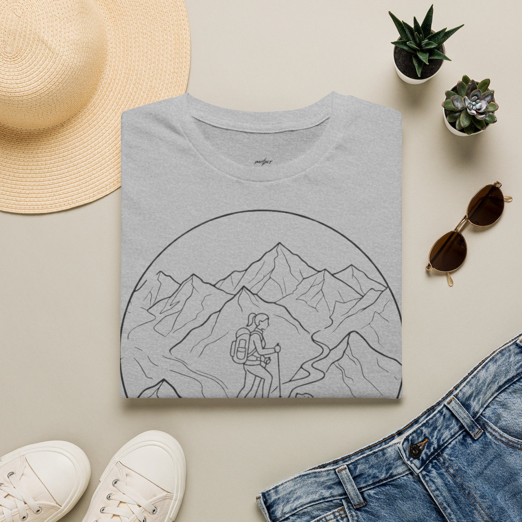 Adventure Mountain T-Shirt — Hiker & Dog Line Art