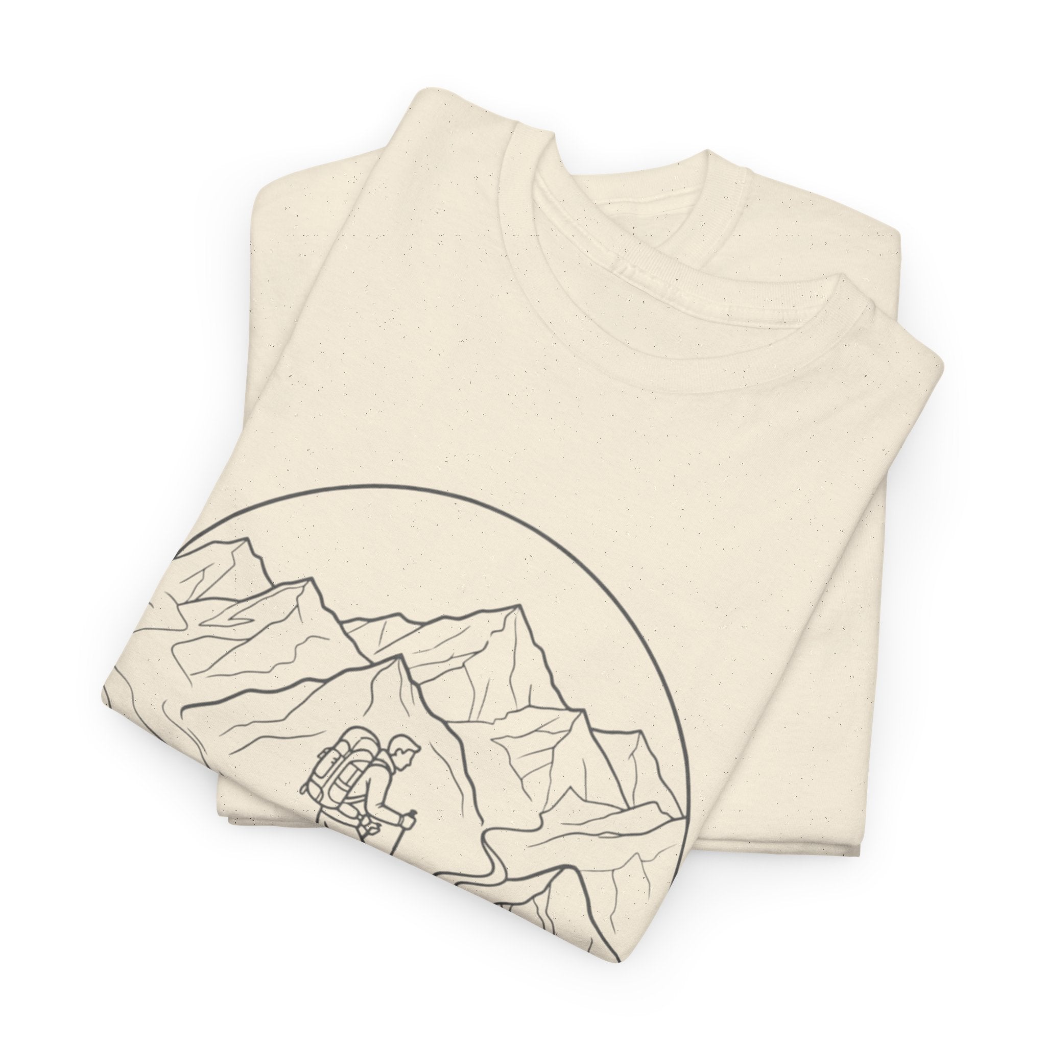 Hiker Line Art Tee — Minimal Mountain & Trail Graphic T-Shirt