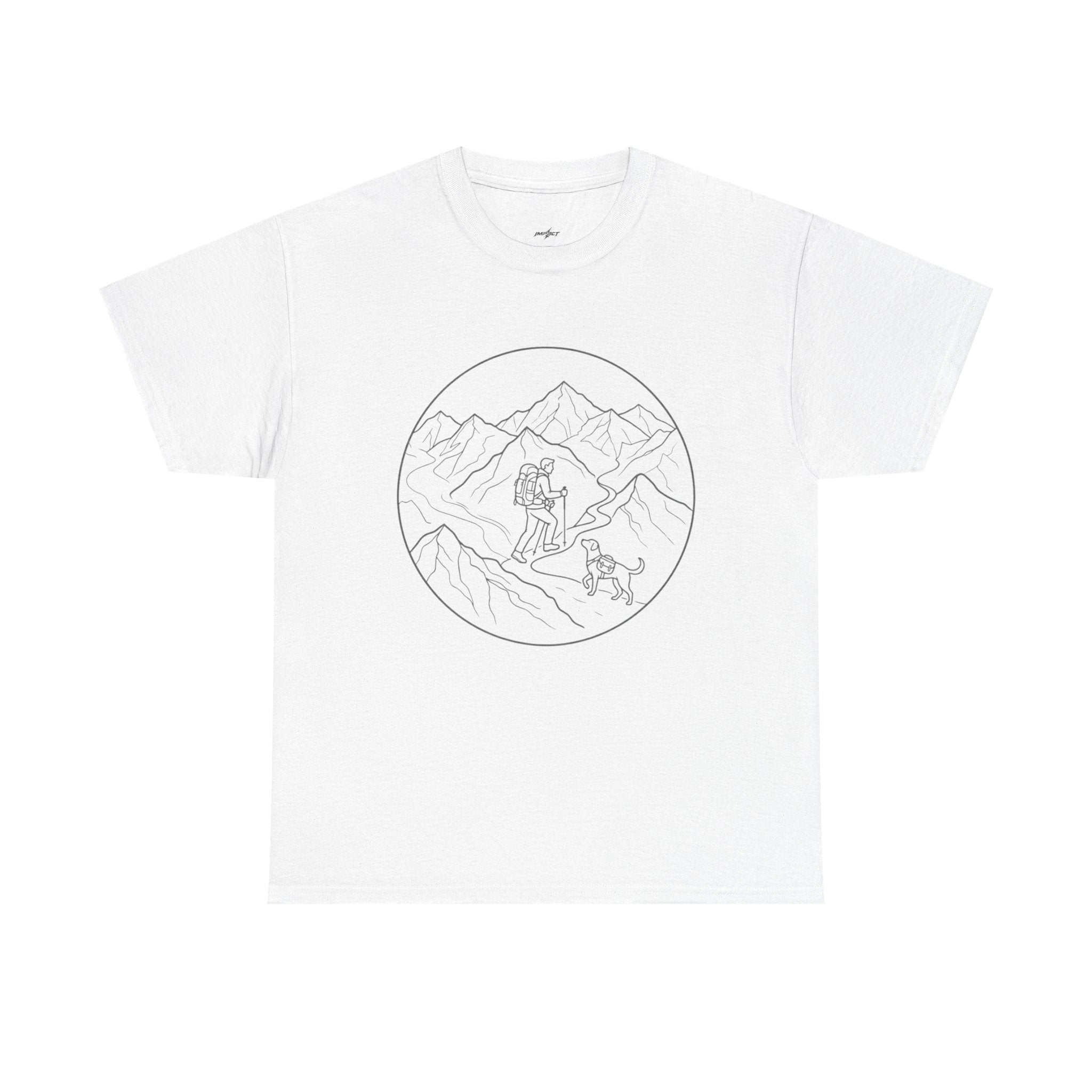 Hiker Line Art Tee — Minimal Mountain & Trail Graphic T-Shirt