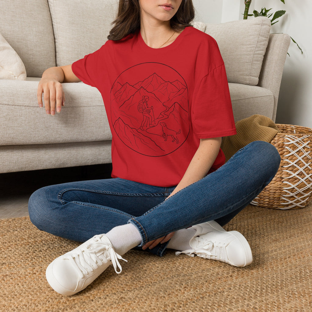 Adventure Mountain T-Shirt — Hiker & Dog Line Art