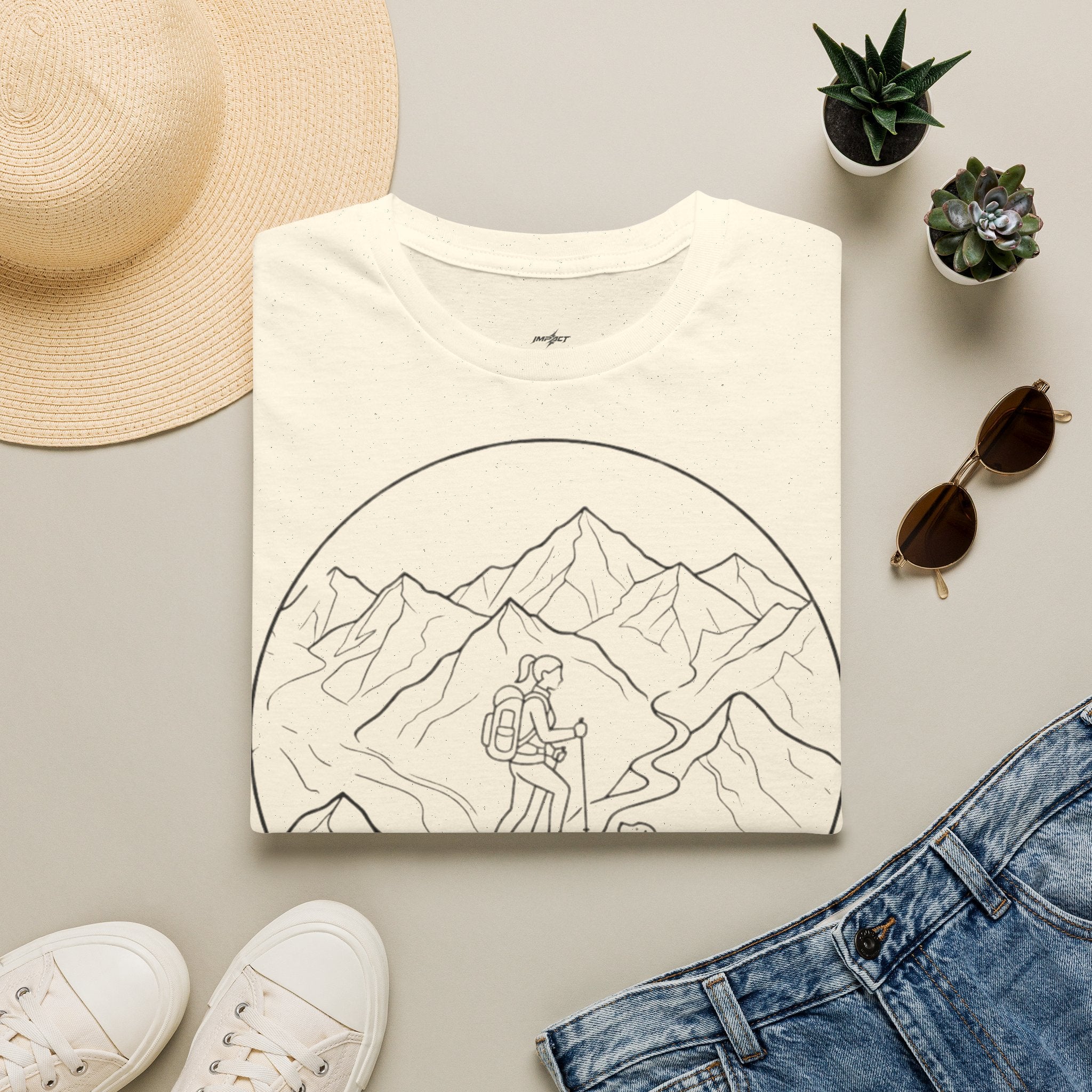 Adventure Mountain T-Shirt — Hiker & Dog Line Art
