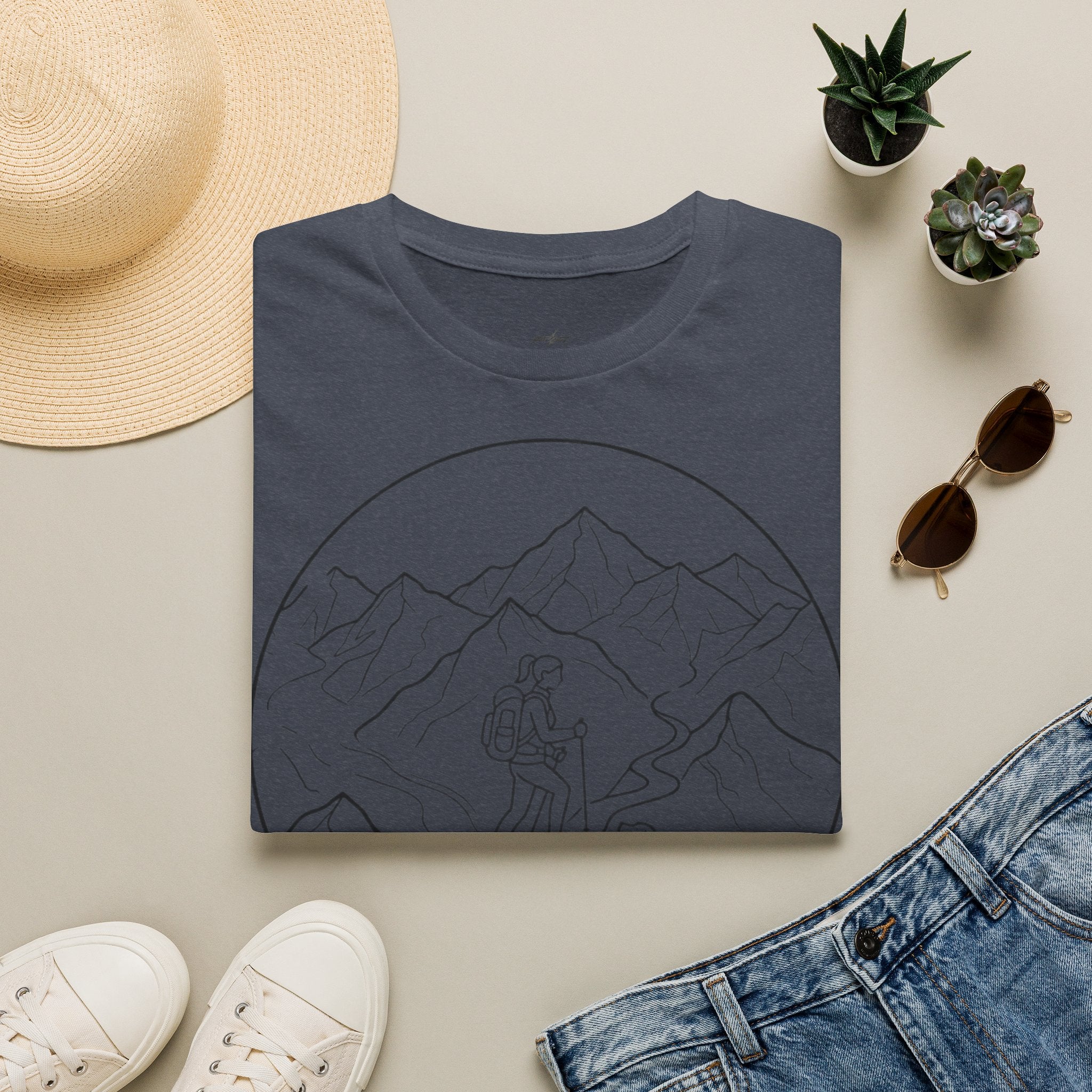 Adventure Mountain T-Shirt — Hiker & Dog Line Art