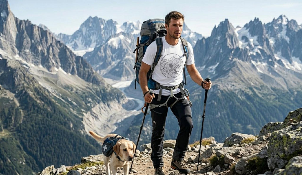 Hiker Line Art Tee — Minimal Mountain & Trail Graphic T-Shirt