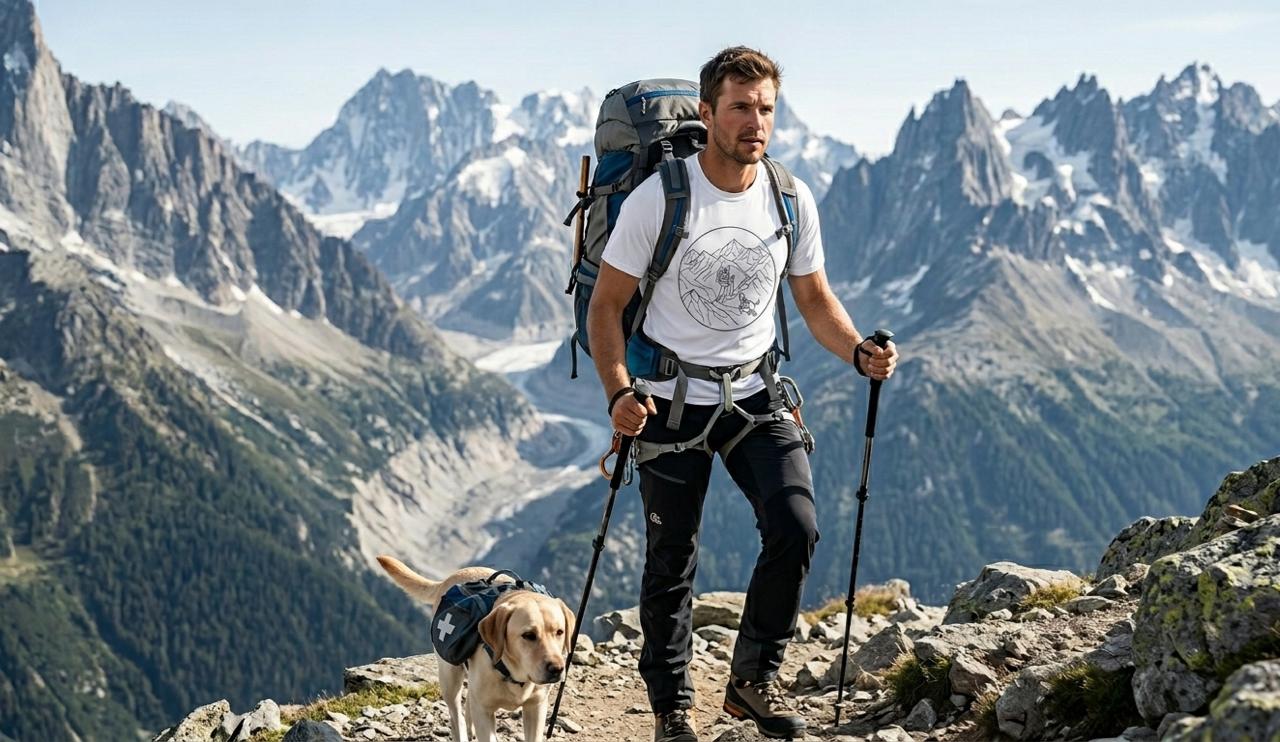 Hiker Line Art Tee — Minimal Mountain & Trail Graphic T-Shirt