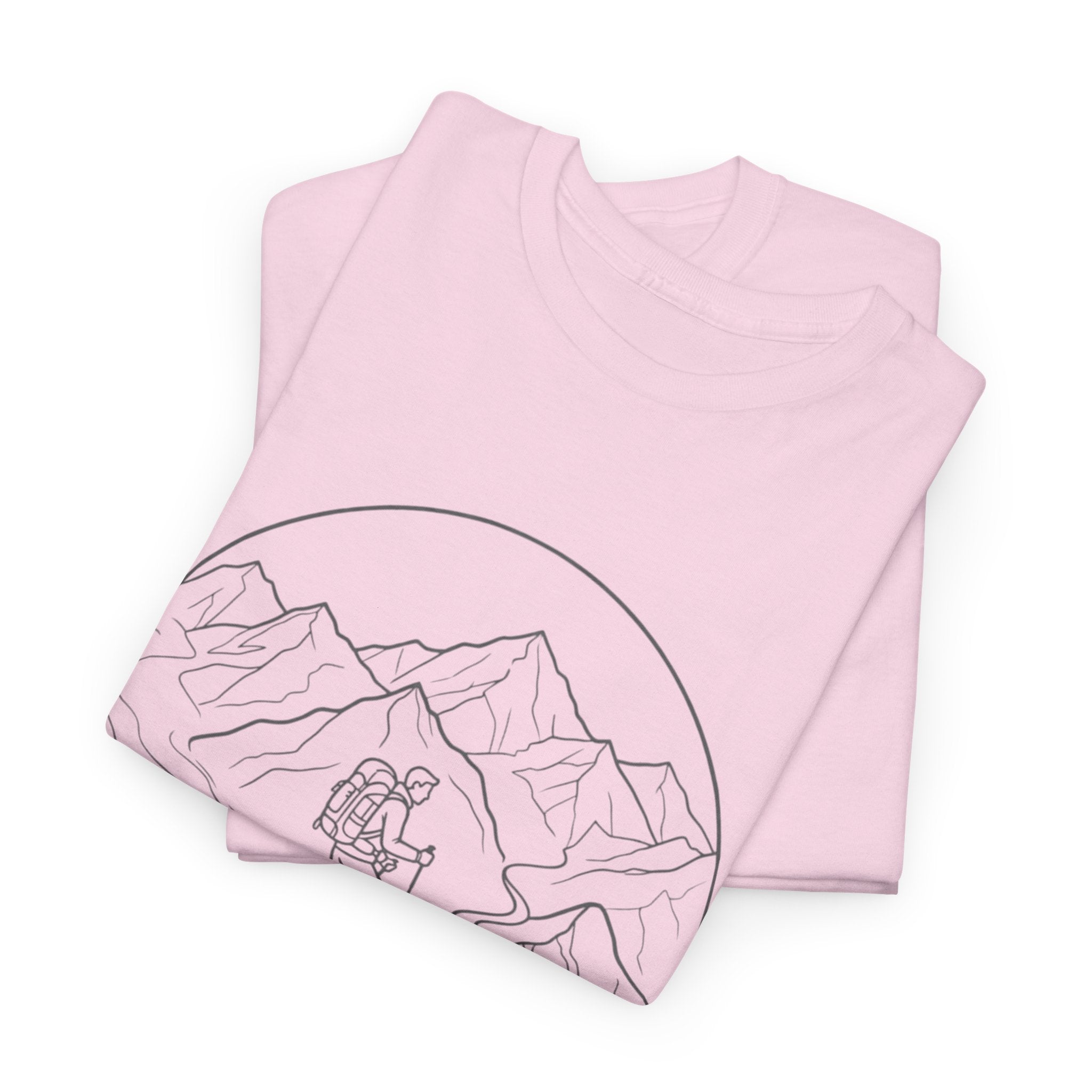 Hiker Line Art Tee — Minimal Mountain & Trail Graphic T-Shirt