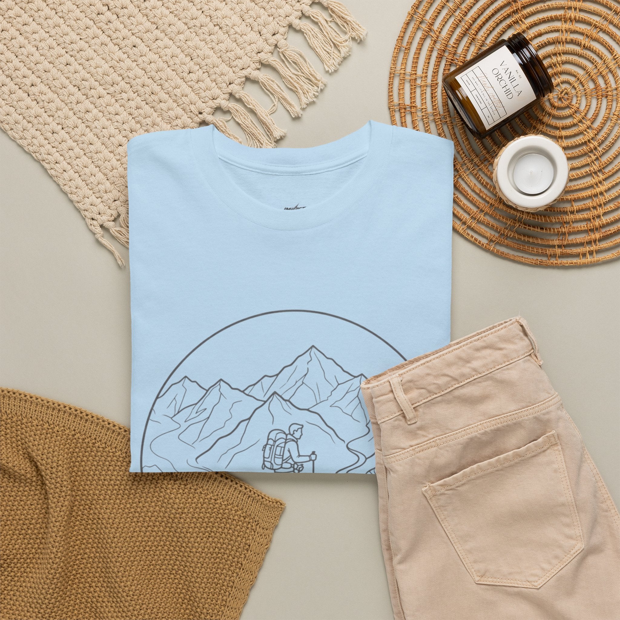 Hiker Line Art Tee — Minimal Mountain & Trail Graphic T-Shirt