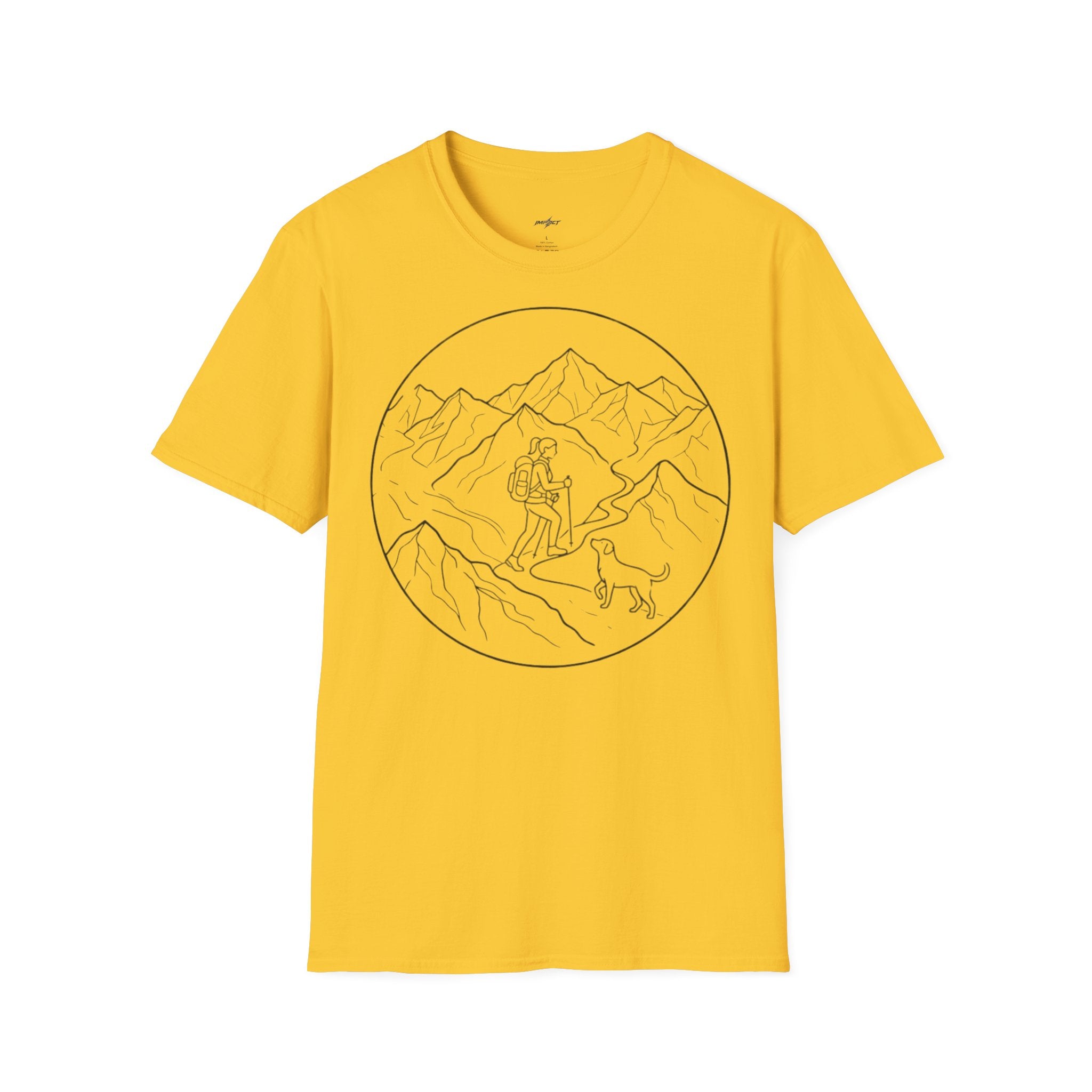 Adventure Mountain T-Shirt — Hiker & Dog Line Art