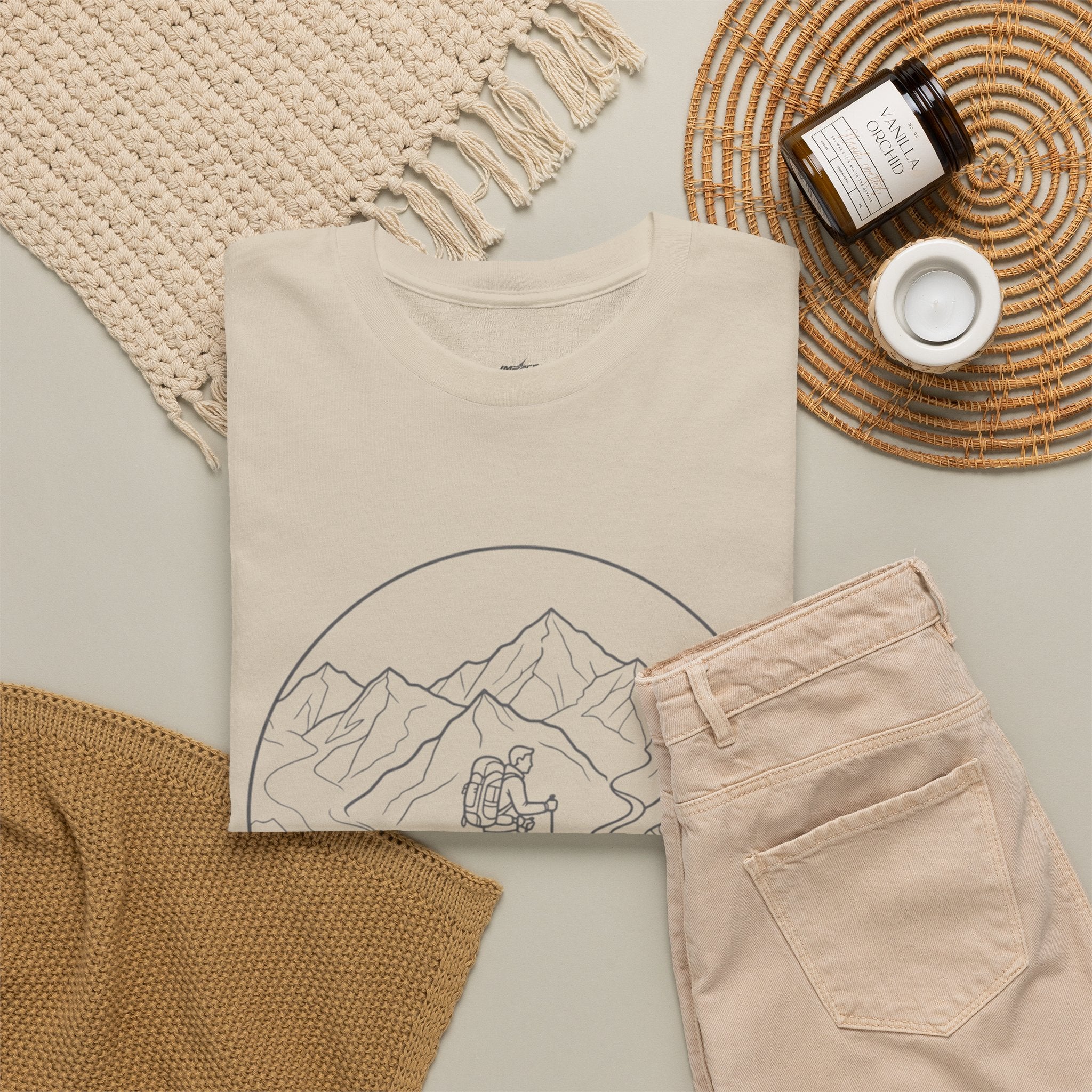Hiker Line Art Tee — Minimal Mountain & Trail Graphic T-Shirt
