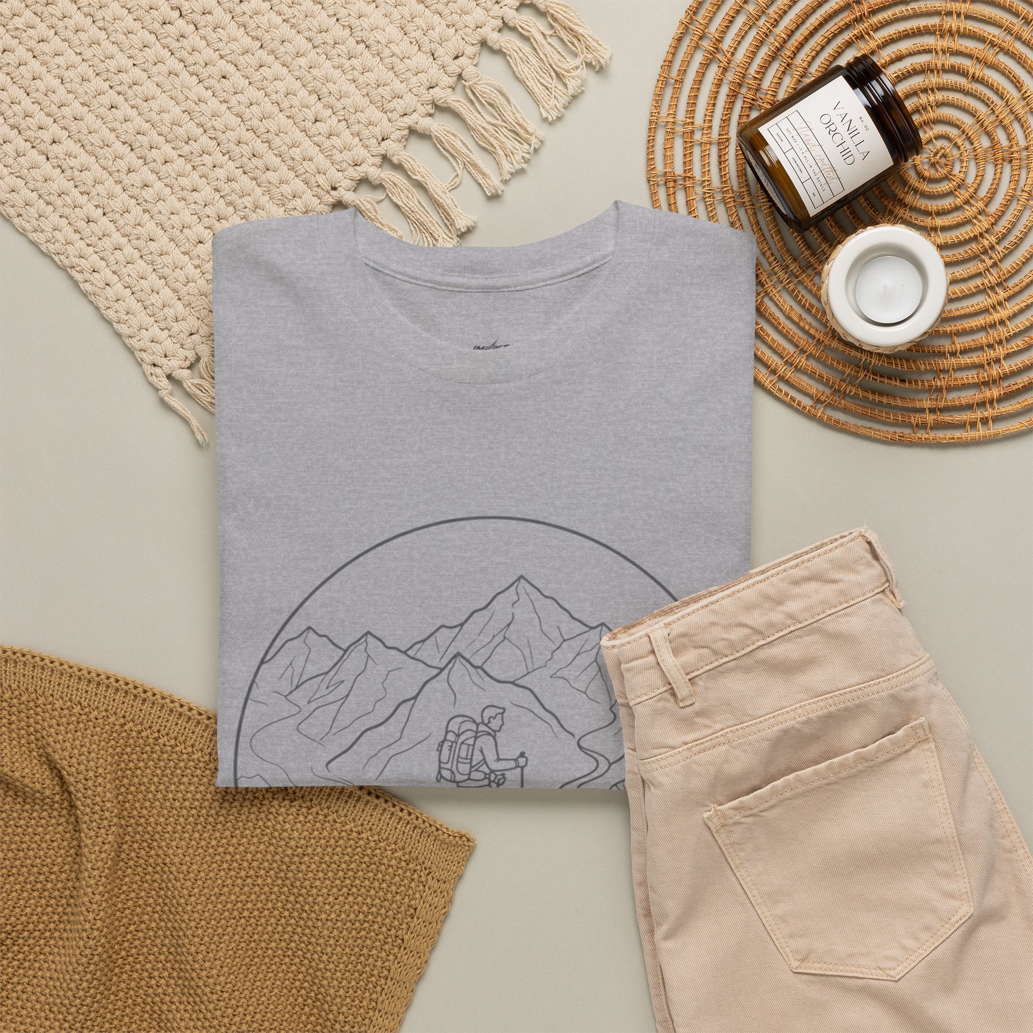 Hiker Line Art Tee — Minimal Mountain & Trail Graphic T-Shirt