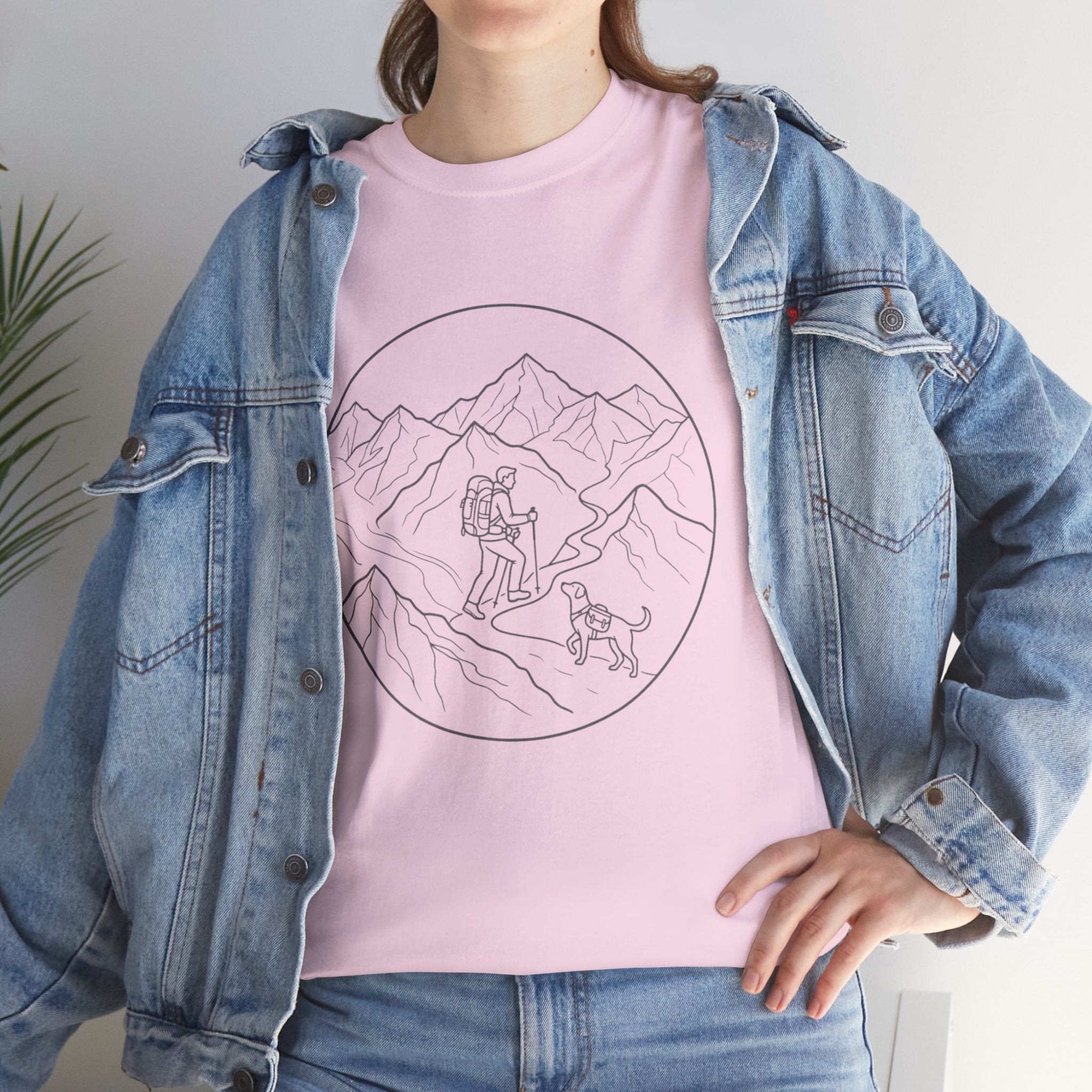 Hiker Line Art Tee — Minimal Mountain & Trail Graphic T-Shirt