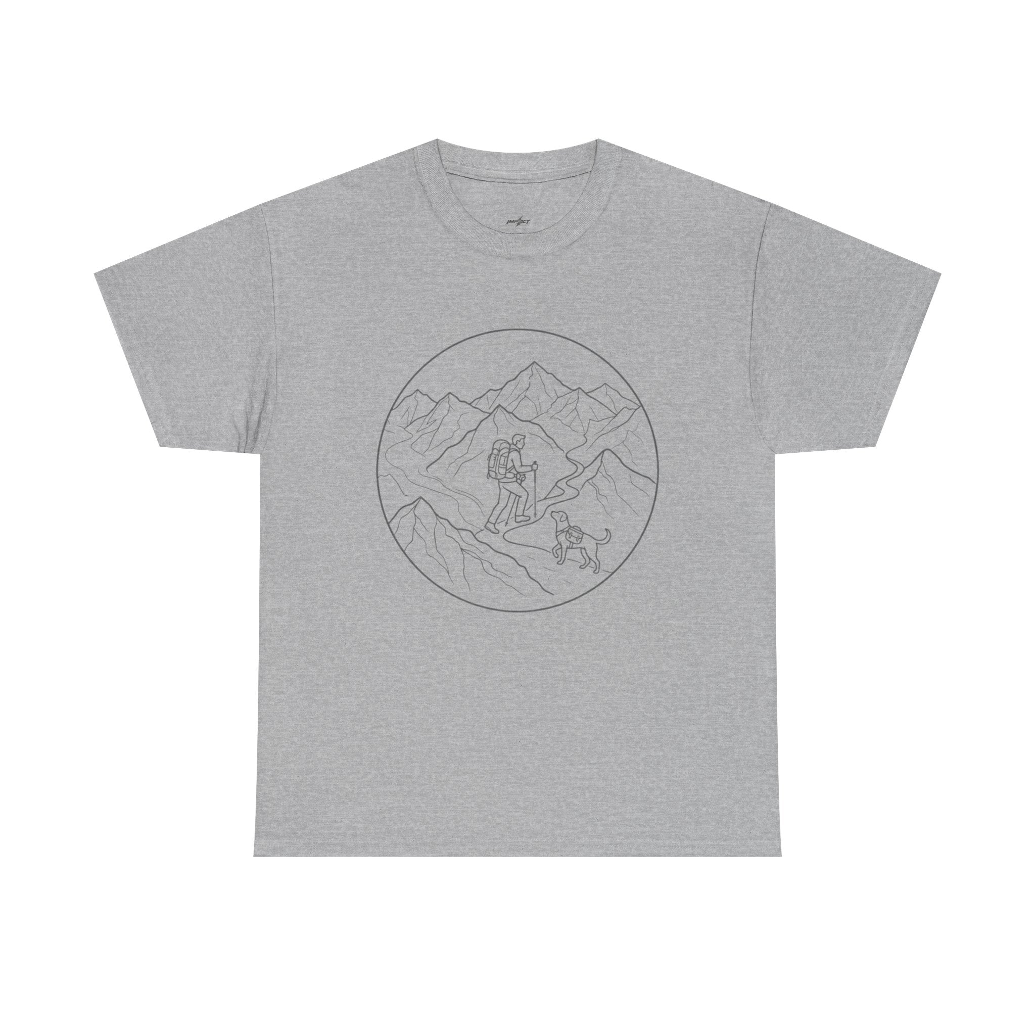 Hiker Line Art Tee — Minimal Mountain & Trail Graphic T-Shirt