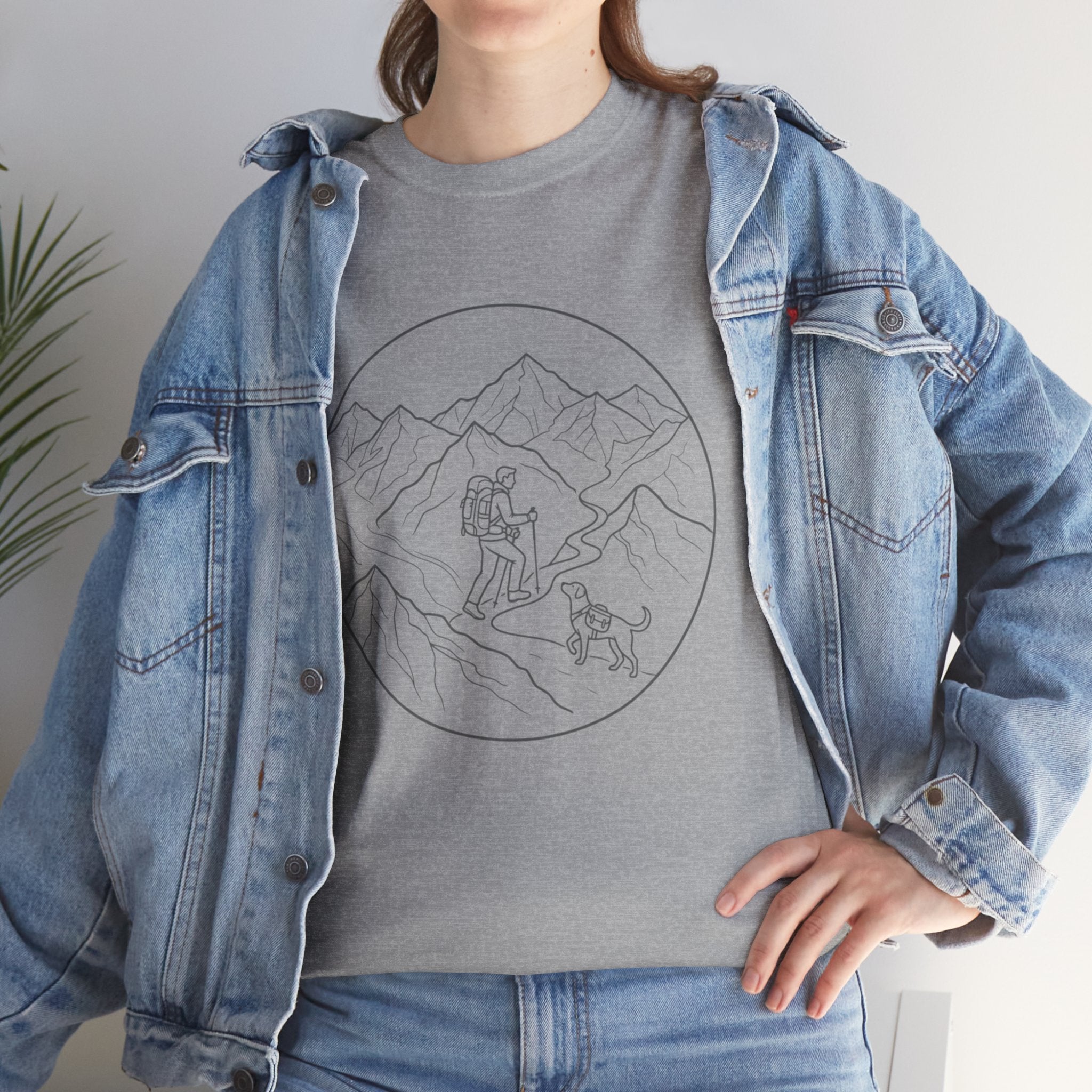 Hiker Line Art Tee — Minimal Mountain & Trail Graphic T-Shirt
