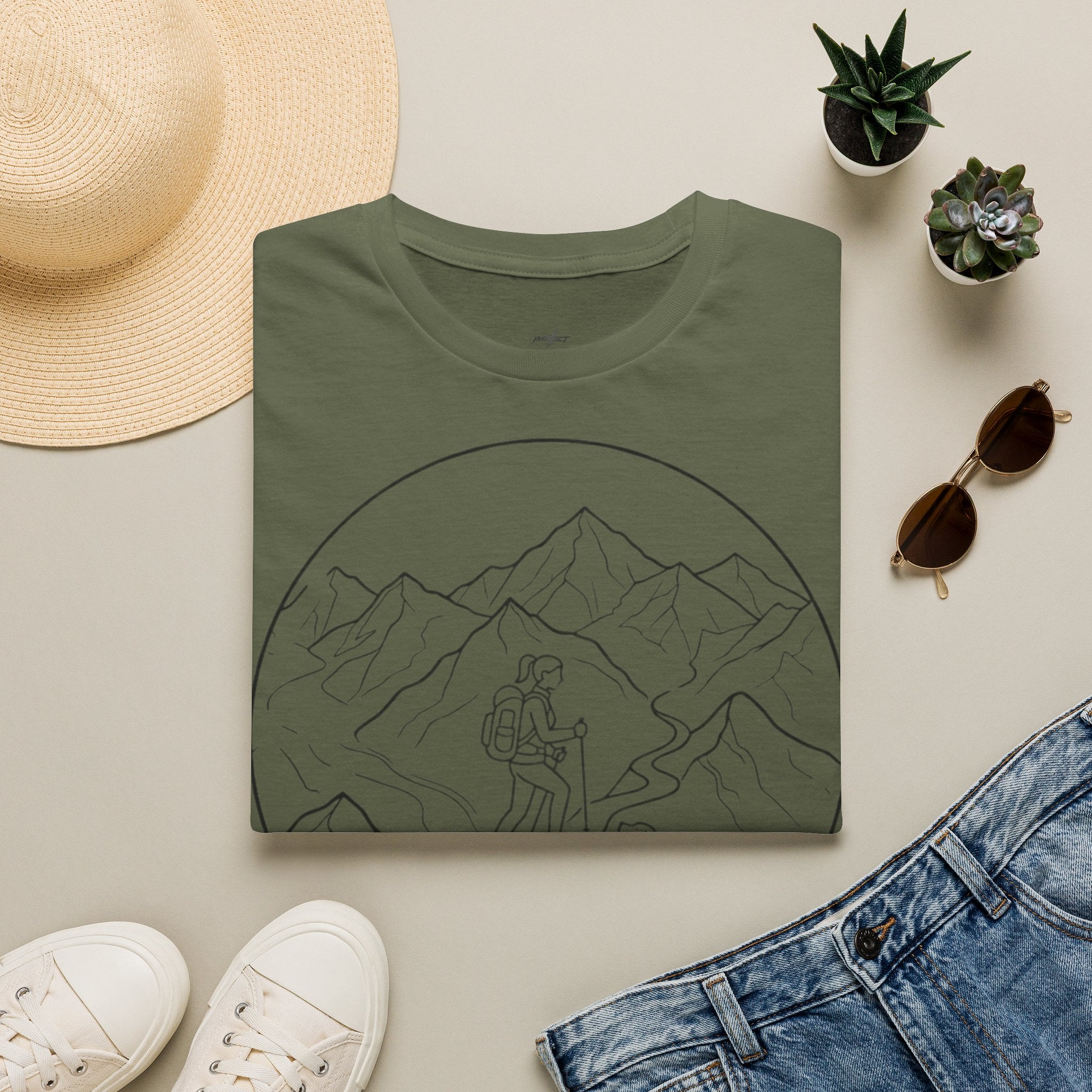 Adventure Mountain T-Shirt — Hiker & Dog Line Art