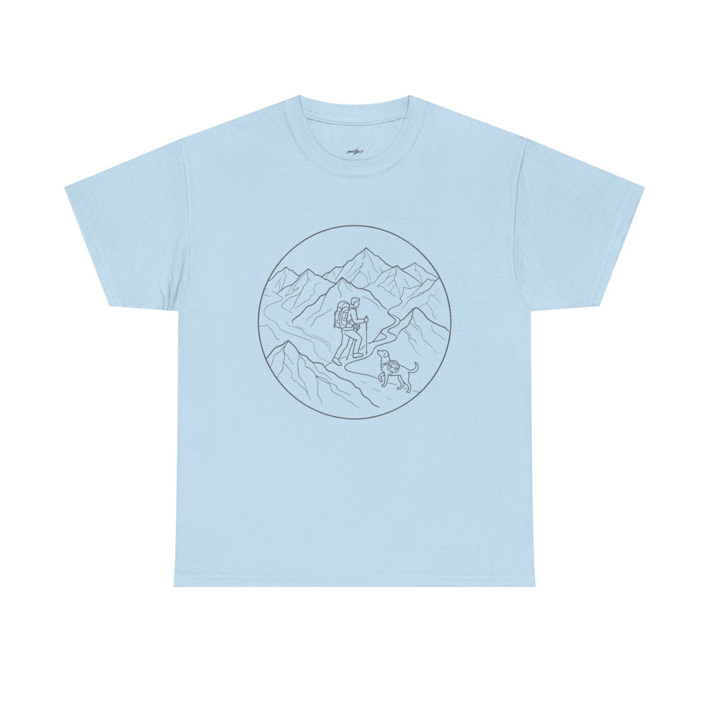 Hiker Line Art Tee — Minimal Mountain & Trail Graphic T-Shirt