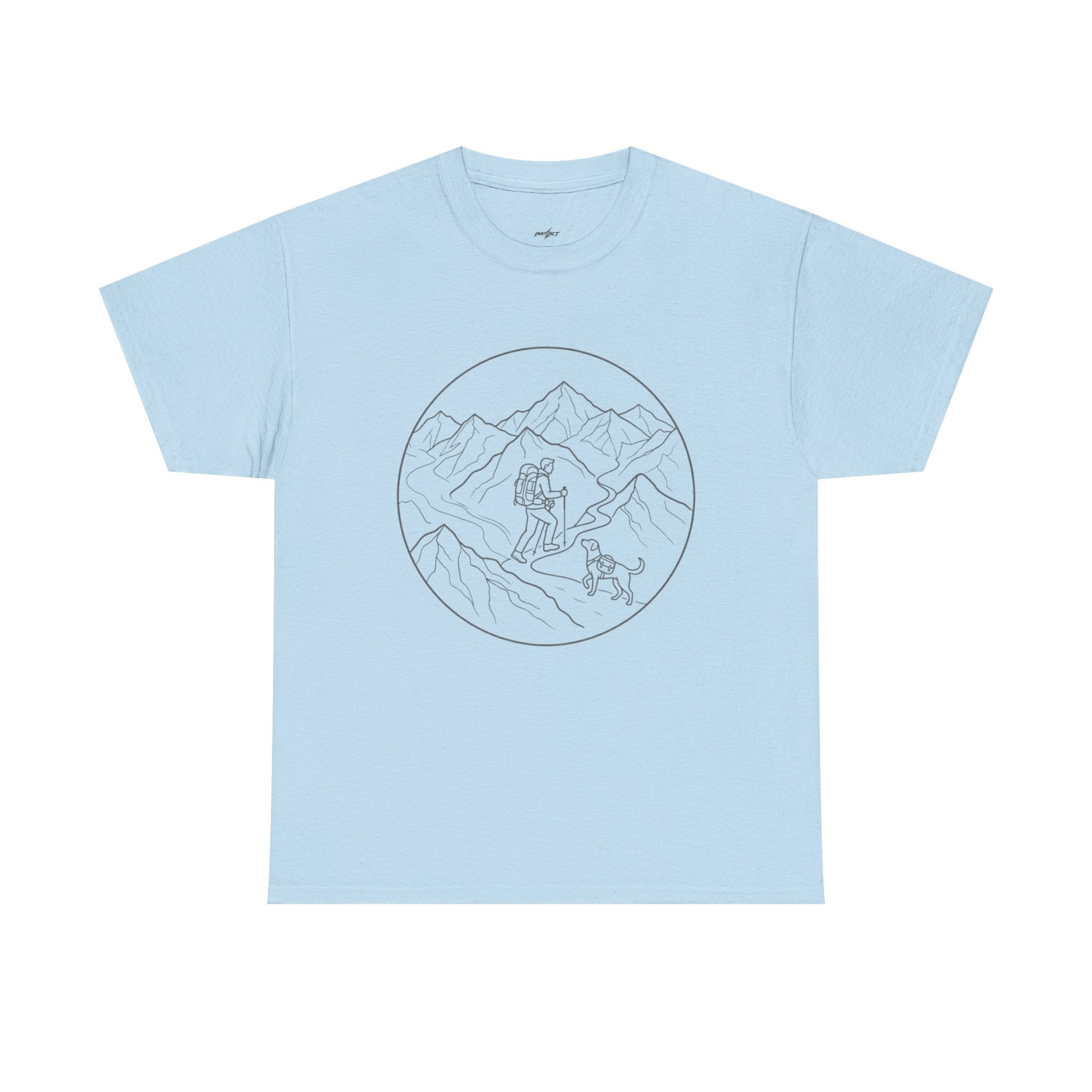 Hiker Line Art Tee — Minimal Mountain & Trail Graphic T-Shirt
