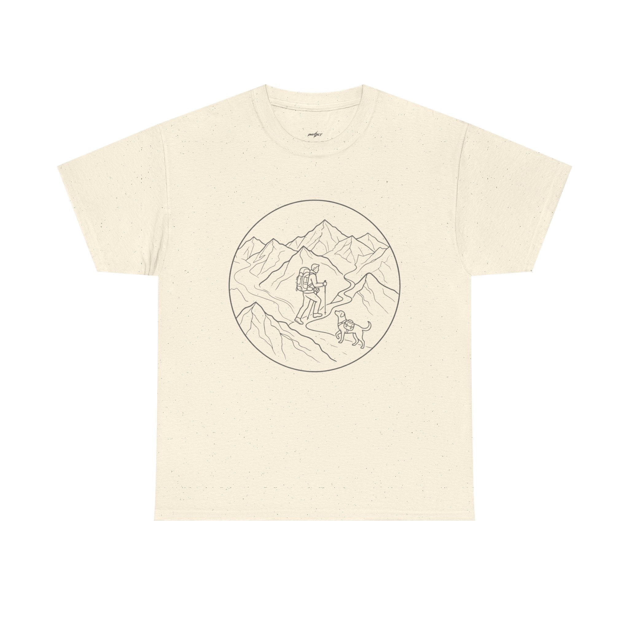Hiker Line Art Tee — Minimal Mountain & Trail Graphic T-Shirt
