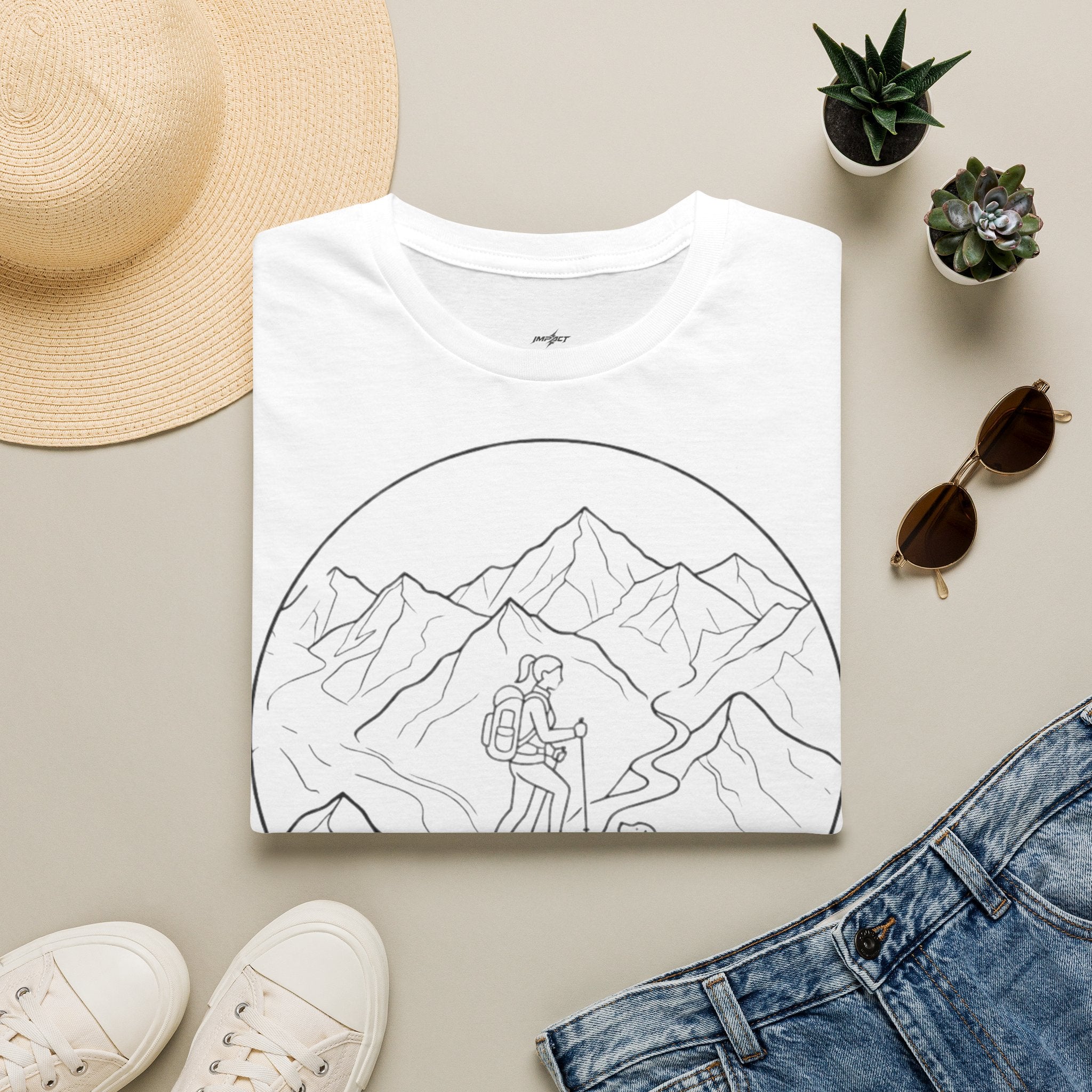 Adventure Mountain T-Shirt — Hiker & Dog Line Art