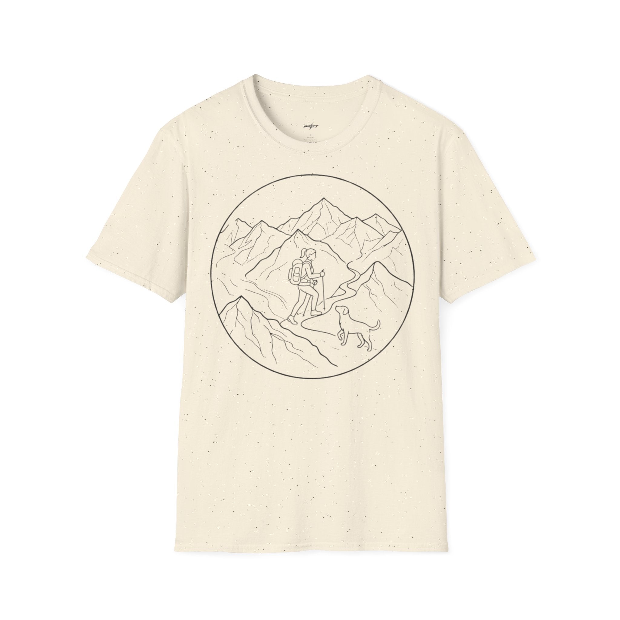 Adventure Mountain T-Shirt — Hiker & Dog Line Art