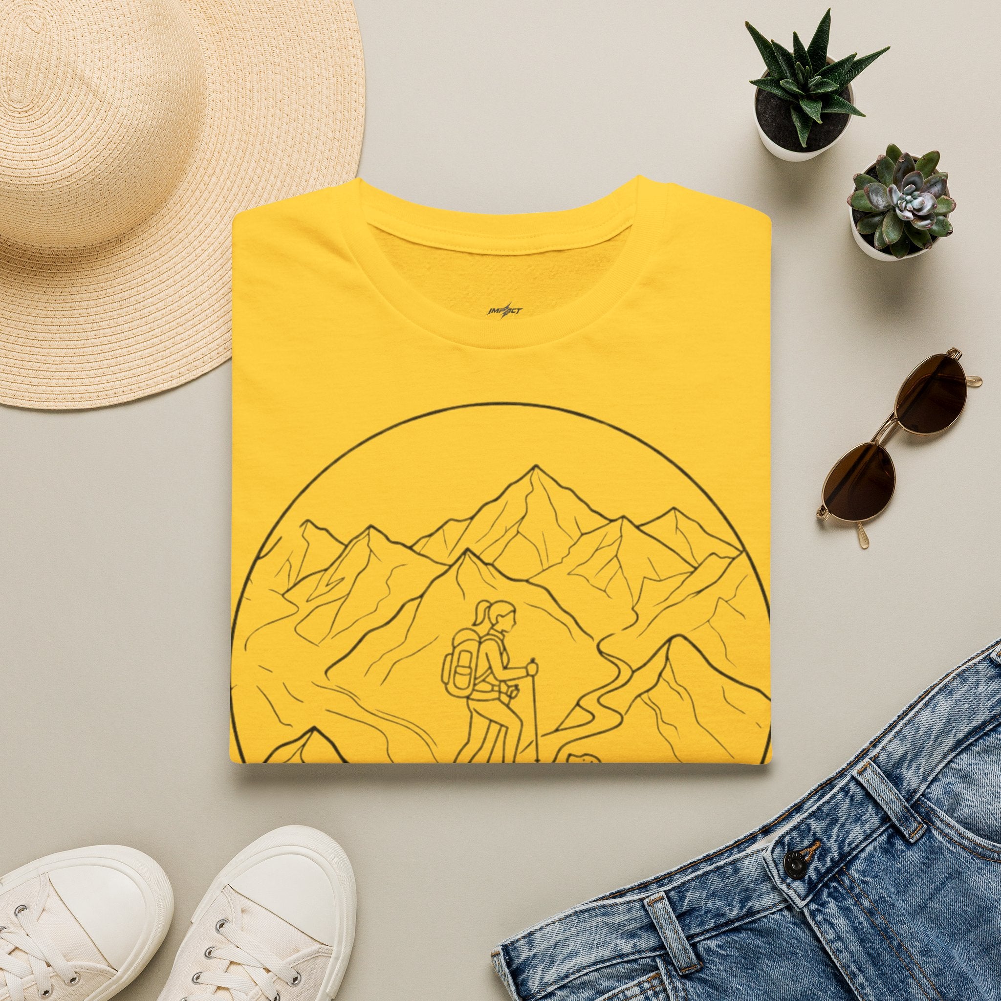 Adventure Mountain T-Shirt — Hiker & Dog Line Art