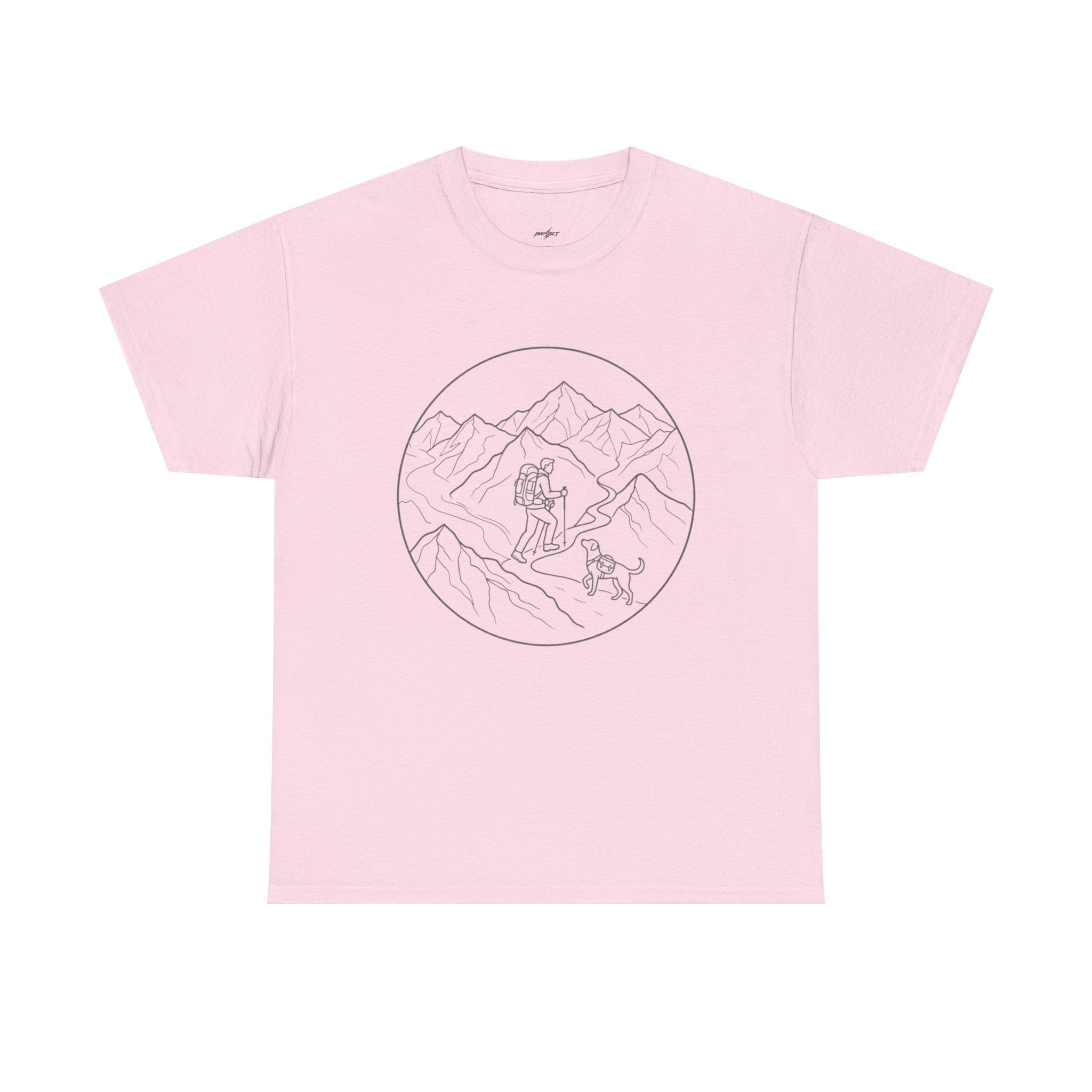 Hiker Line Art Tee — Minimal Mountain & Trail Graphic T-Shirt