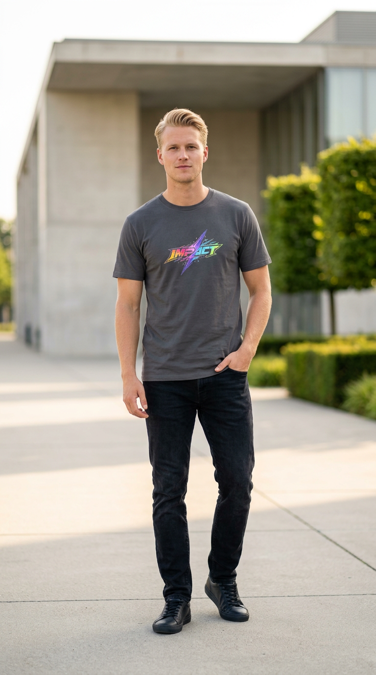 Impact Lightning Logo T-Shirt Rainbow Retro Graphic Tee