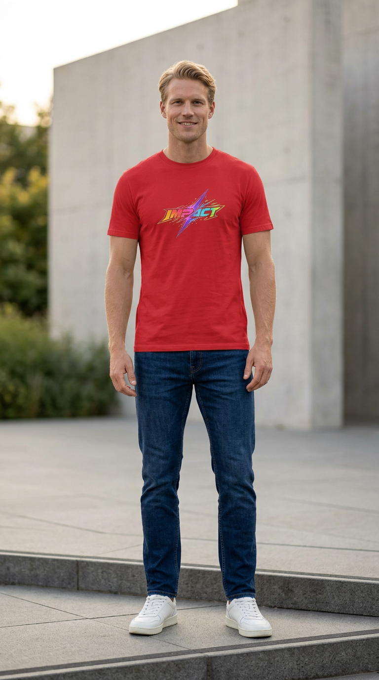 Impact Lightning Logo T-Shirt Rainbow Retro Graphic Tee