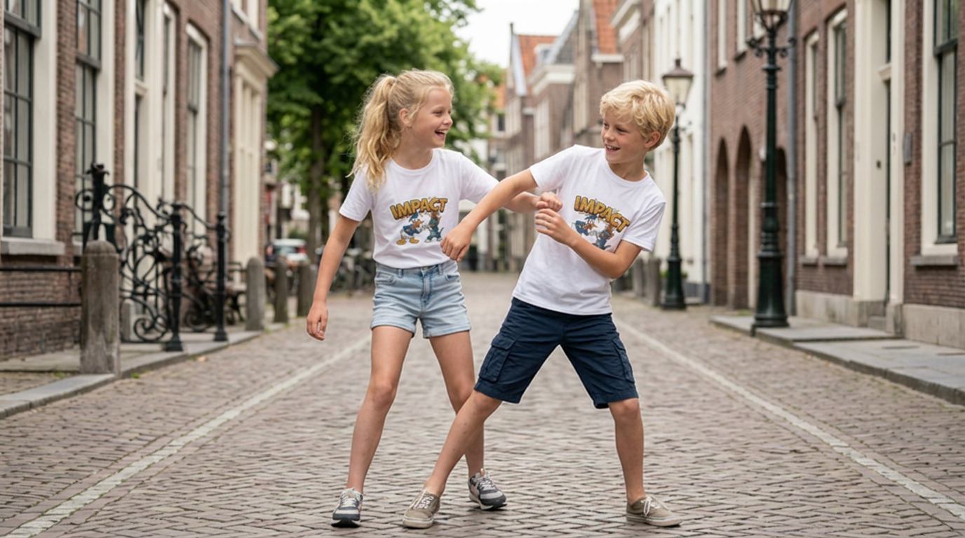 Kids Tee 'Impact' Cartoon Duck vs. Cat Graphic Shirt