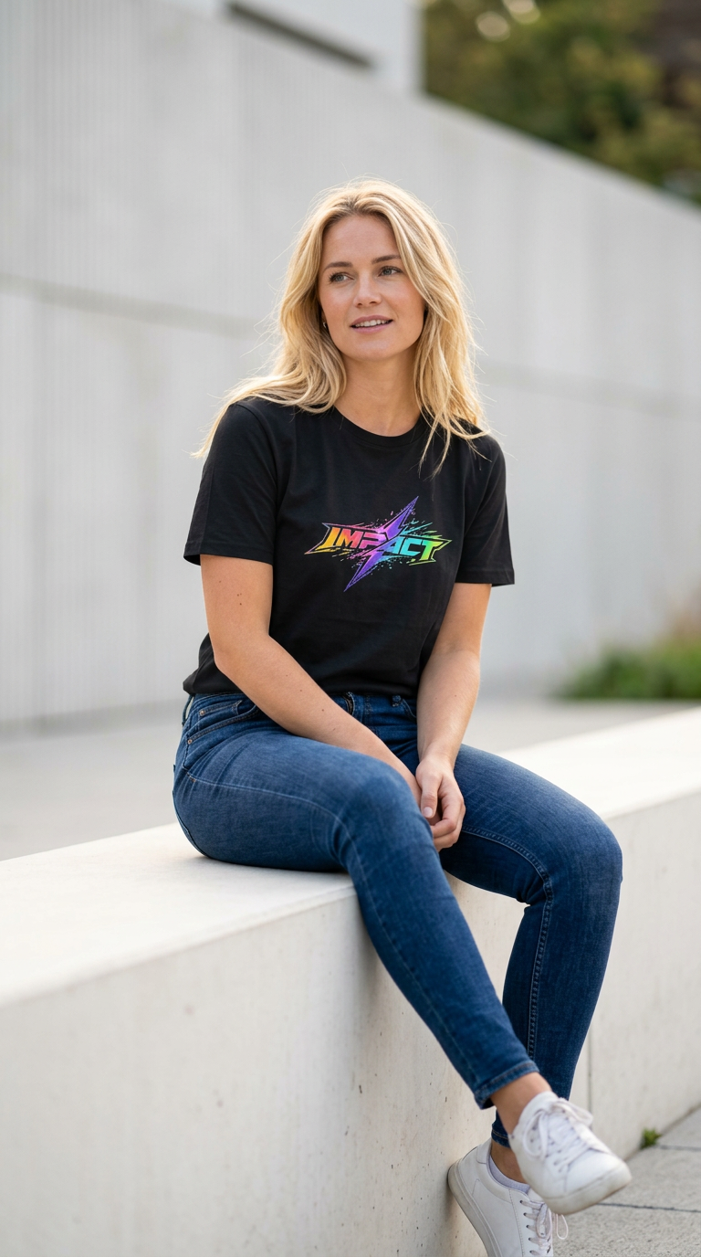 Impact Lightning Logo T-Shirt — Rainbow Retro Graphic Tee