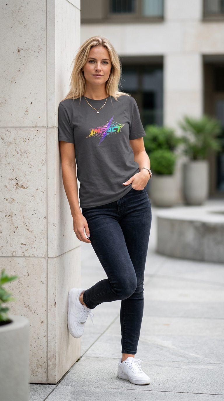 Impact  Lightning Logo T‑Shirt — Rainbow Retro Graphic Tee