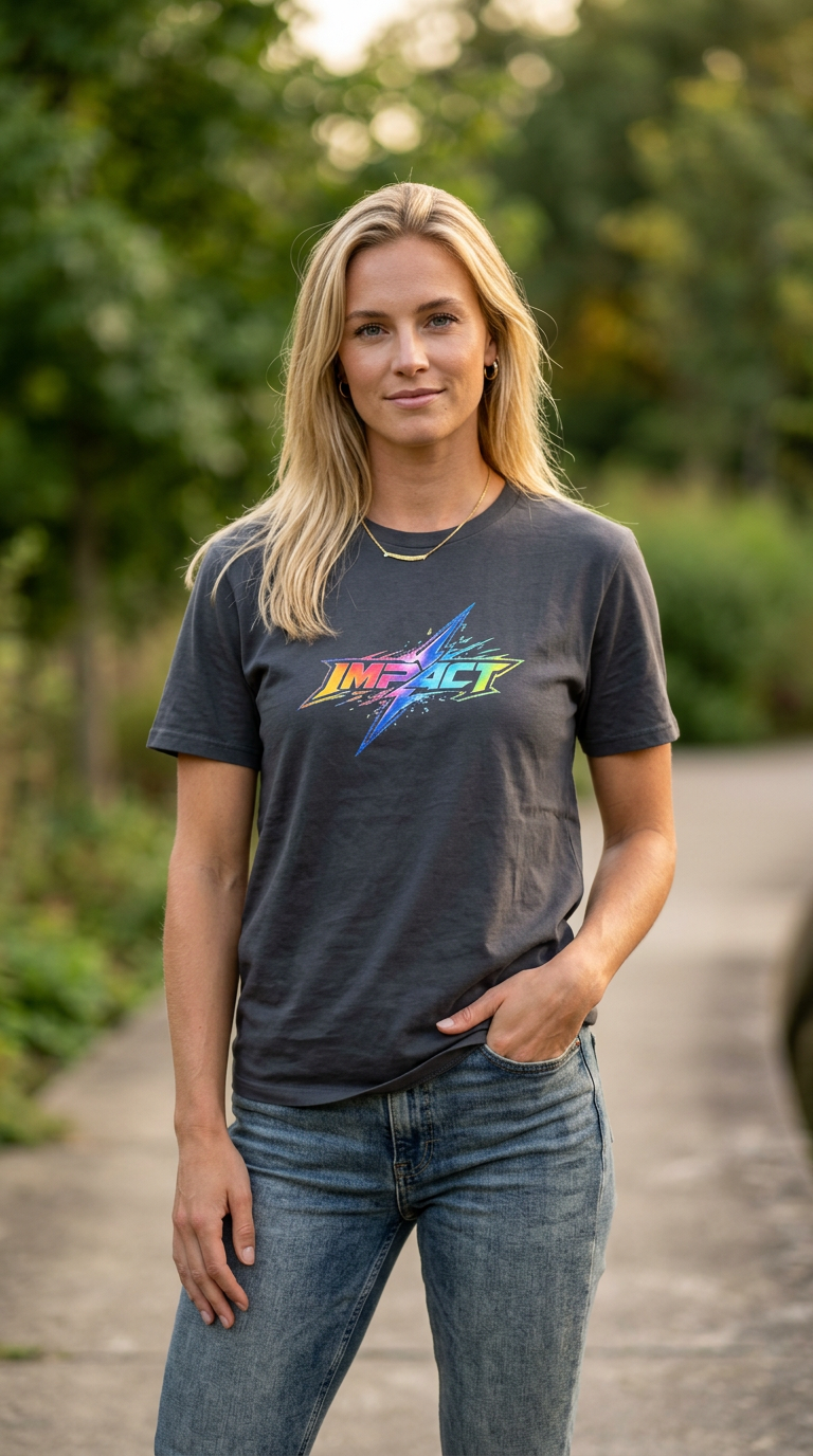 Impact  Lightning Logo T‑Shirt — Rainbow Retro Graphic Tee