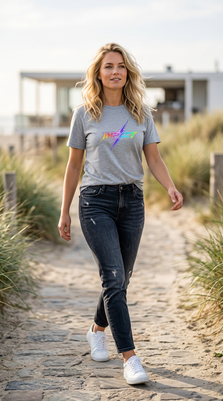 Impact  Lightning Logo T‑Shirt — Rainbow Retro Graphic Tee