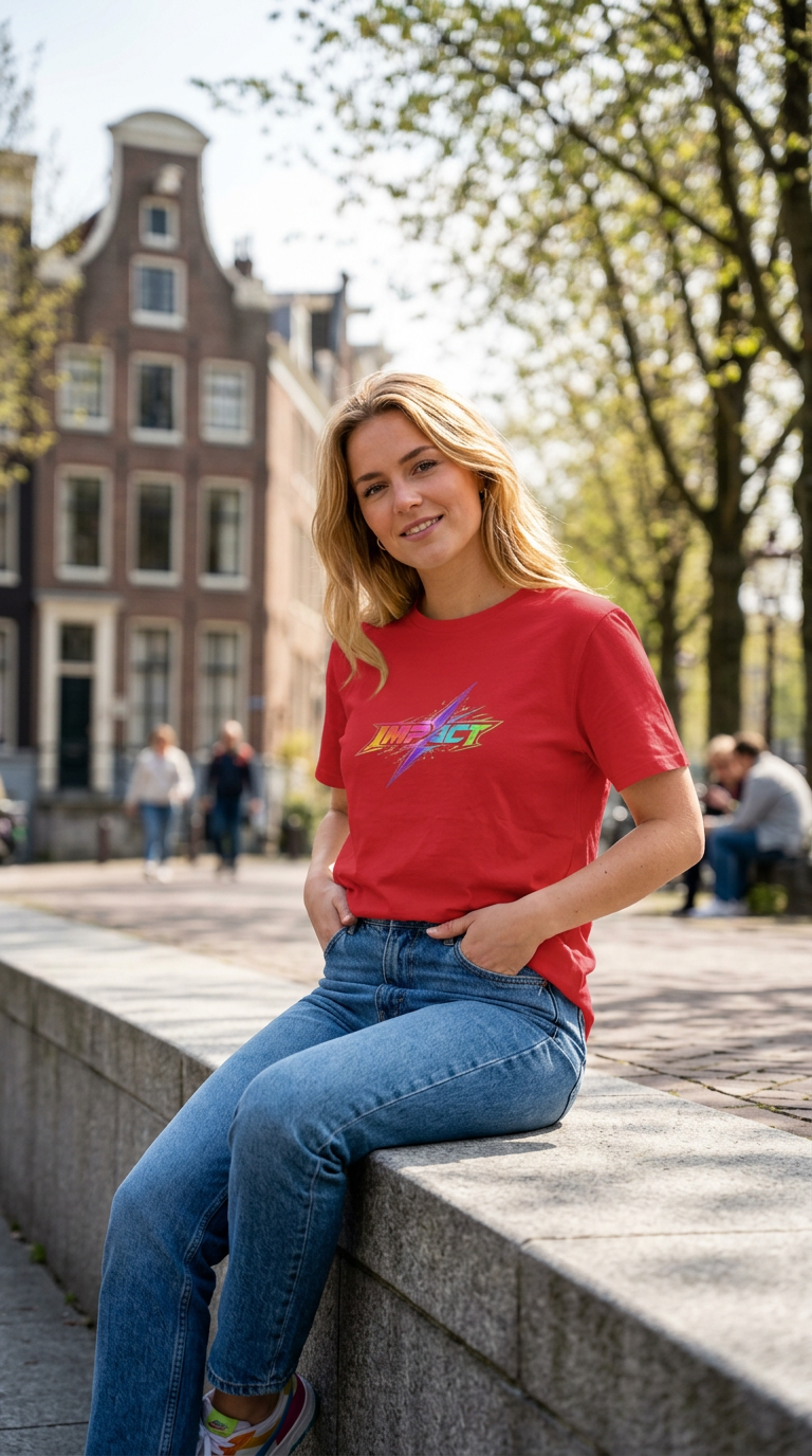 Impact  Lightning Logo T‑Shirt — Rainbow Retro Graphic Tee