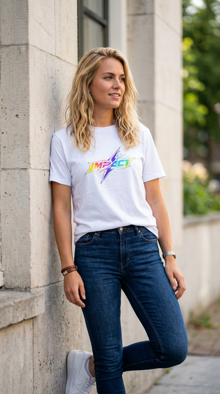 Impact  Lightning Logo T‑Shirt — Rainbow Retro Graphic Tee